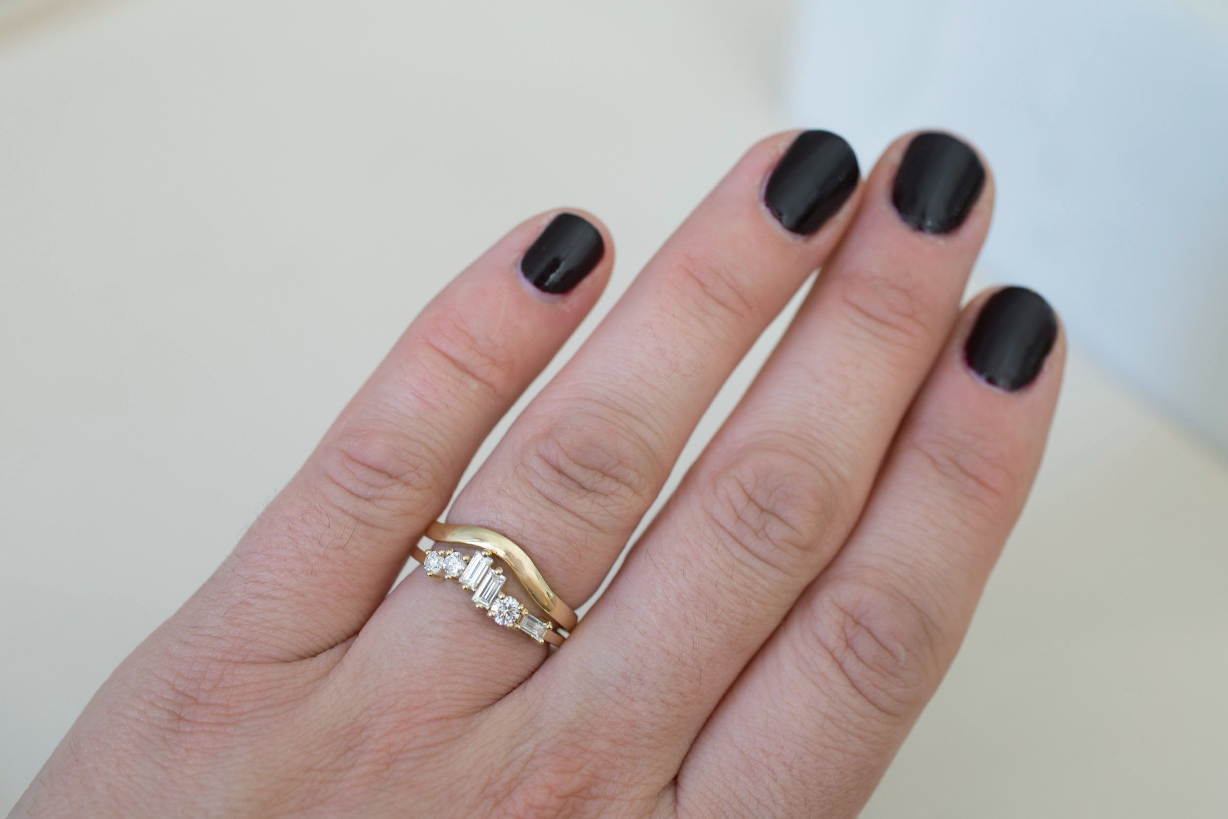 Rian Ring | Diamond Baguette and Round Wave Engagement Ring | 14k Recycled Gold