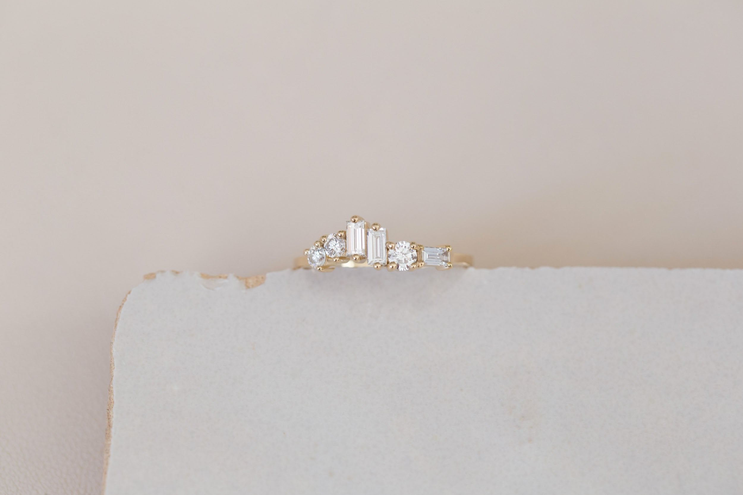 Rian Ring | Diamond Baguette and Round Wave Engagement Ring | 14k Recycled Gold