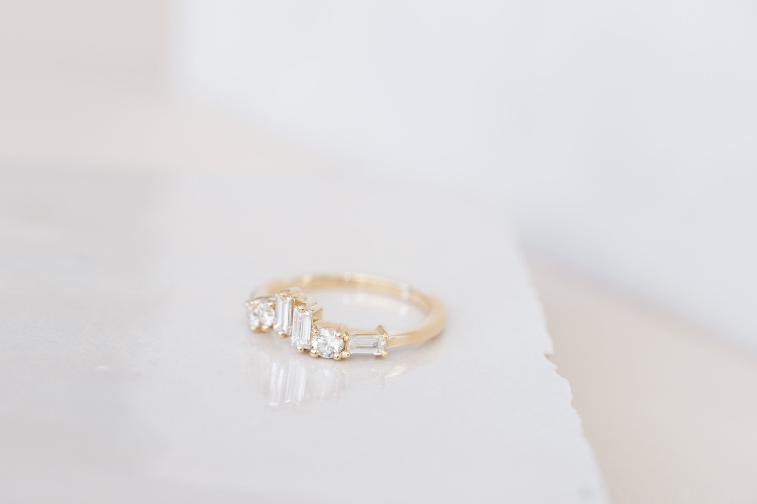 Rian Ring | Diamond Baguette and Round Wave Engagement Ring | 14k Recycled Gold