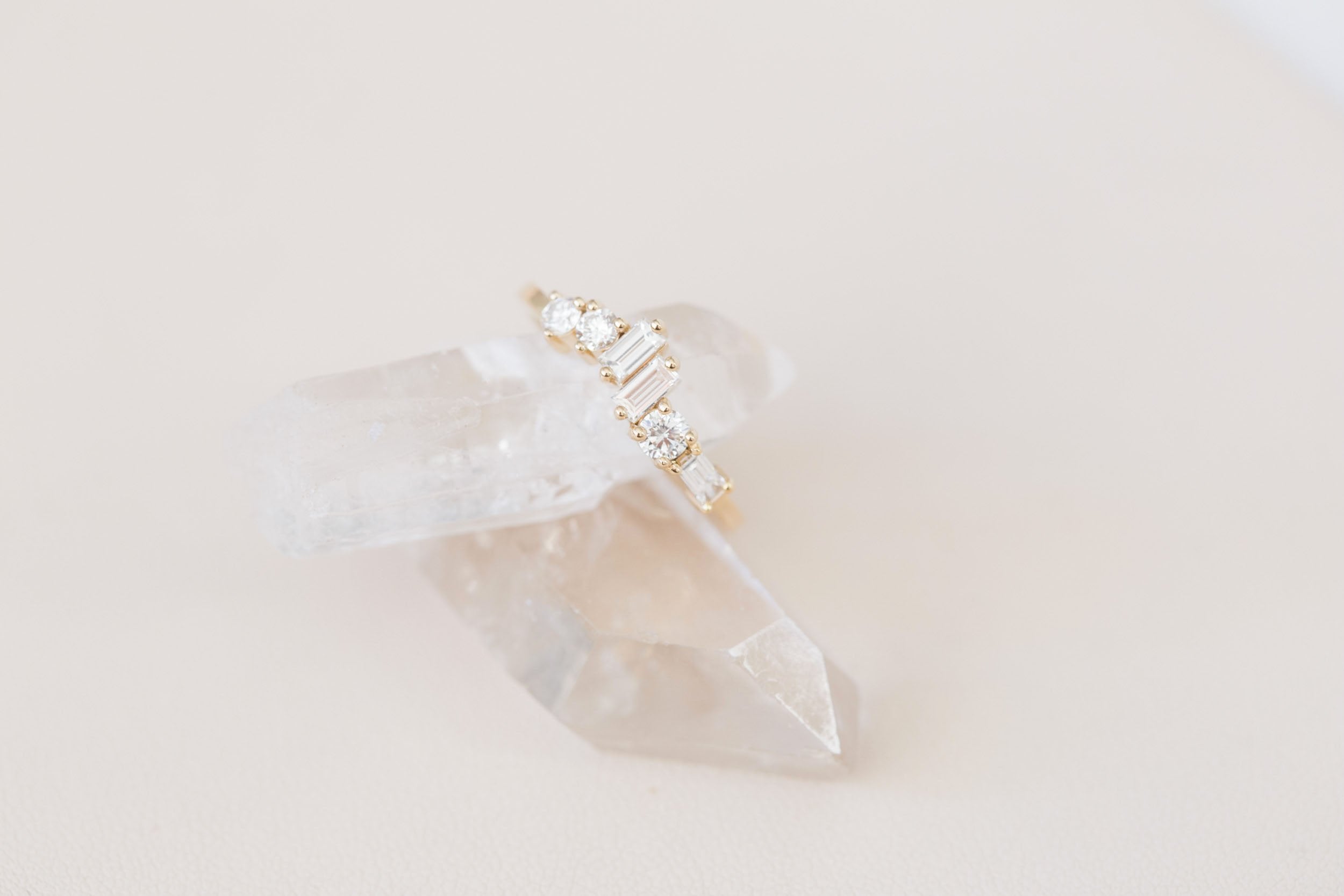 Rian Ring | Diamond Baguette and Round Wave Engagement Ring | 14k Recycled Gold