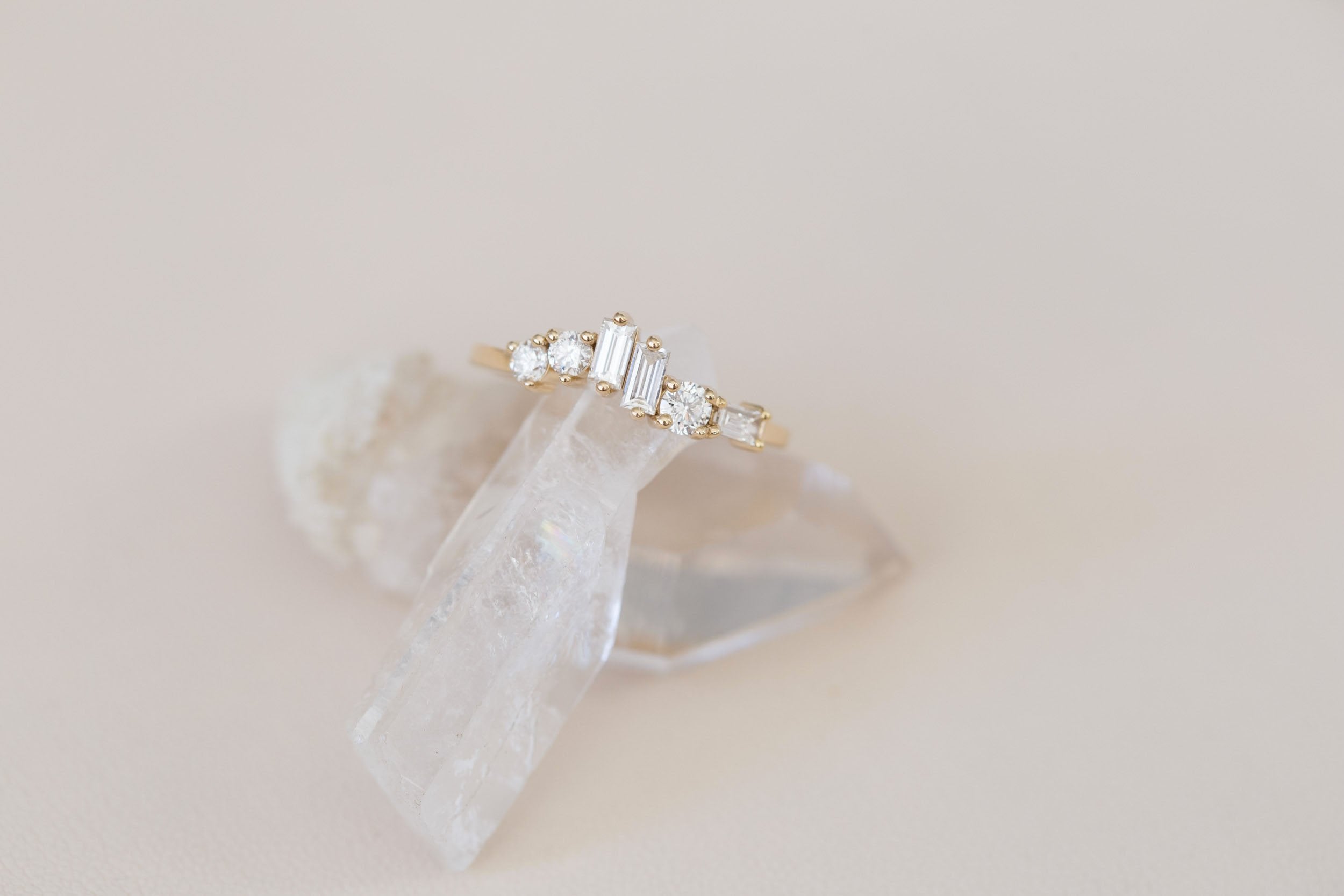 Rian Ring | Diamond Baguette and Round Wave Engagement Ring | 14k Recycled Gold