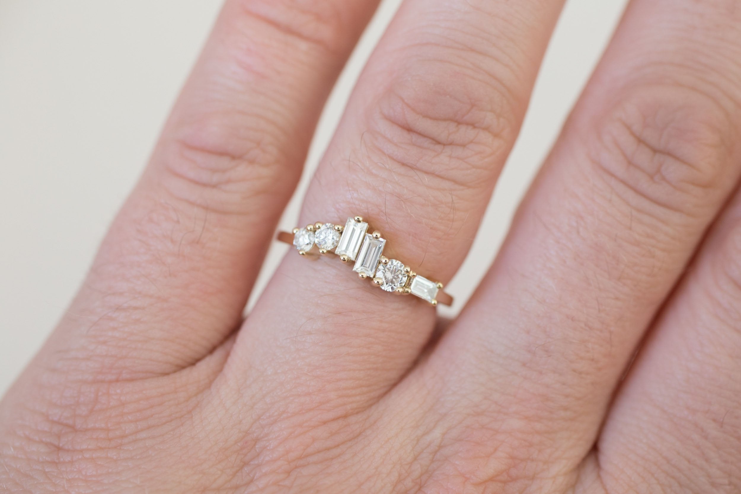 Rian Ring | Diamond Baguette and Round Wave Engagement Ring | 14k Recycled Gold