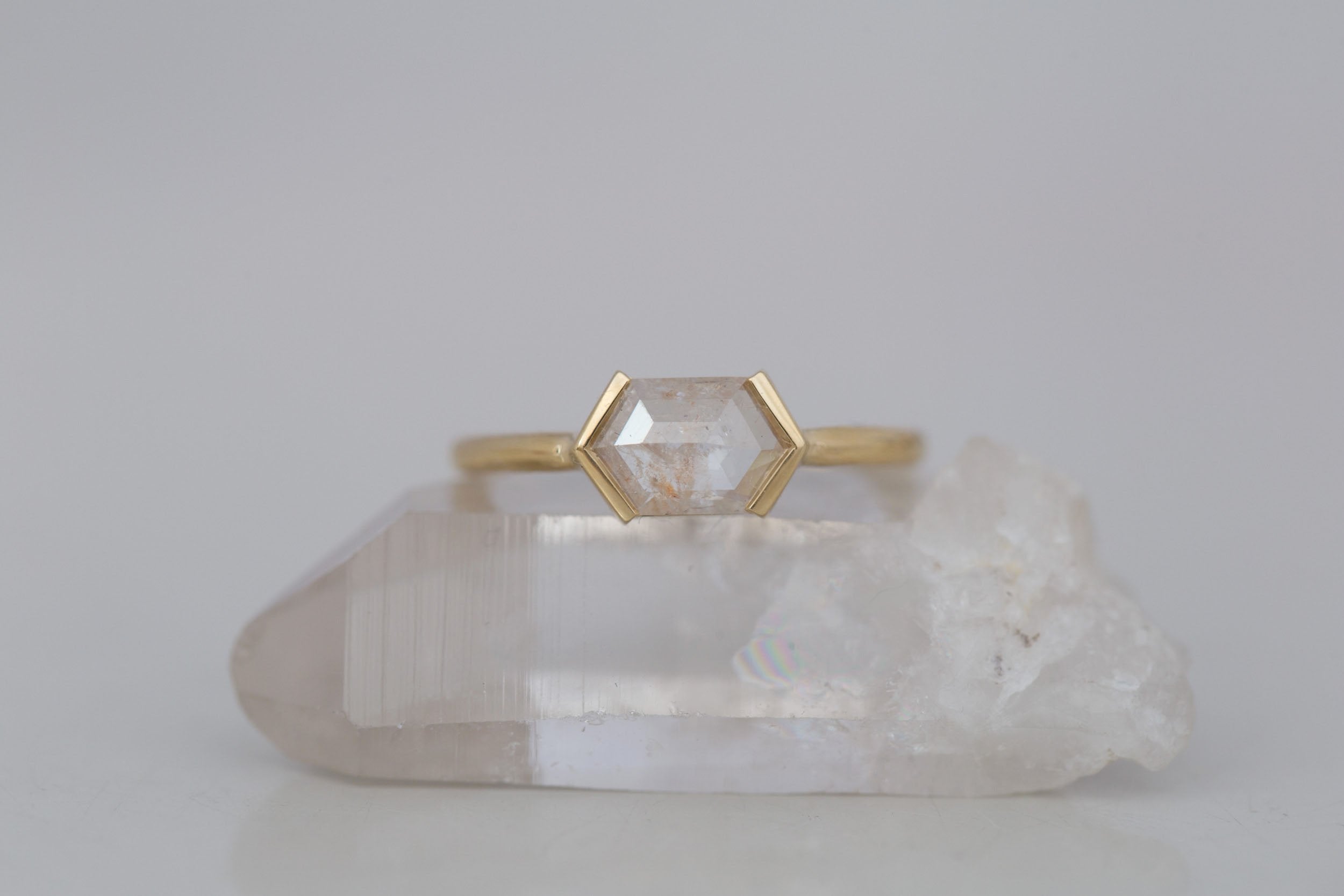 Varda Ring | Rustic Hexagonal Diamond Engagement Ring 0.89 ct | 14k Recycled Gold | One of a Kind