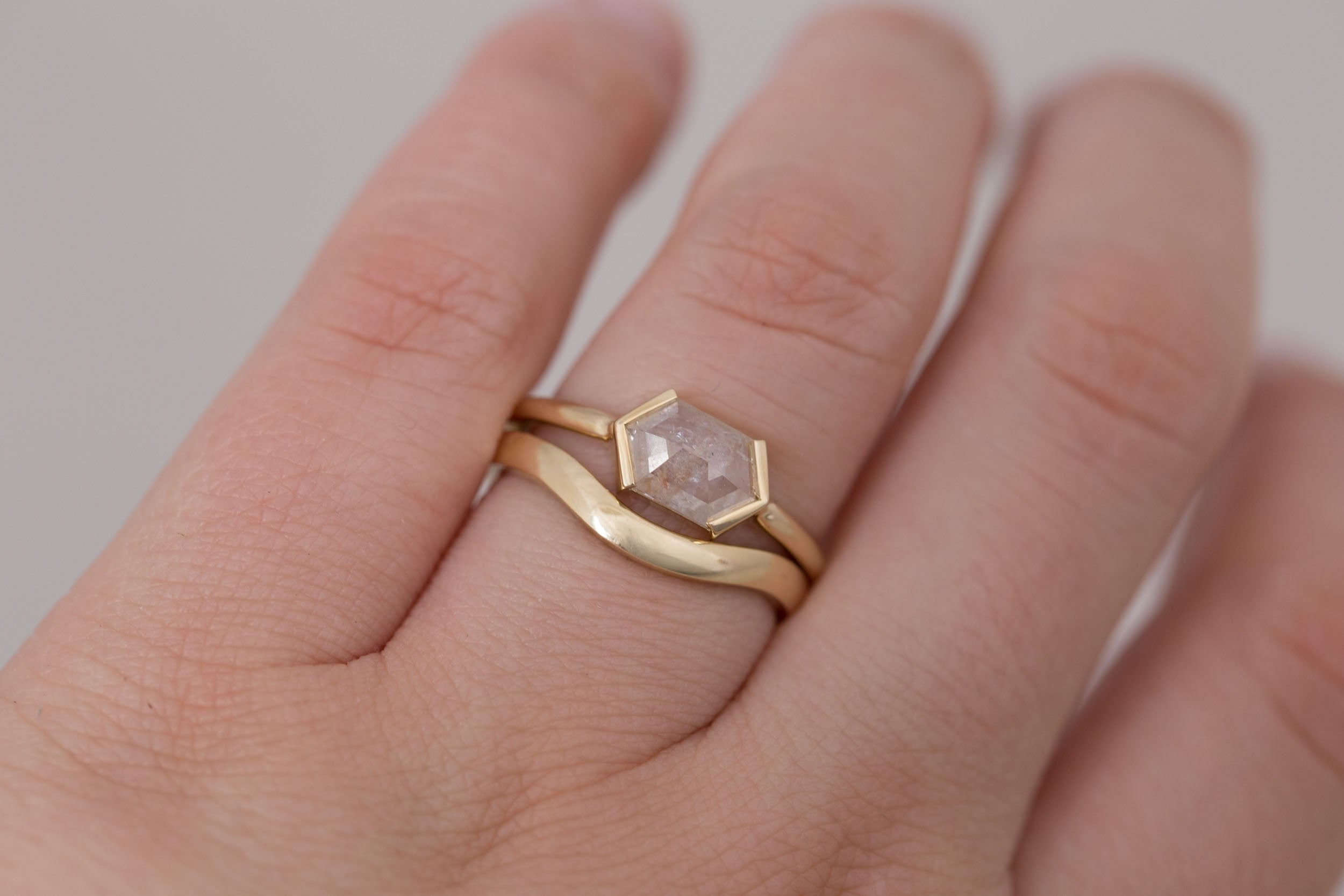 Varda Ring | Rustic Hexagonal Diamond Engagement Ring 0.89 ct | 14k Recycled Gold | One of a Kind