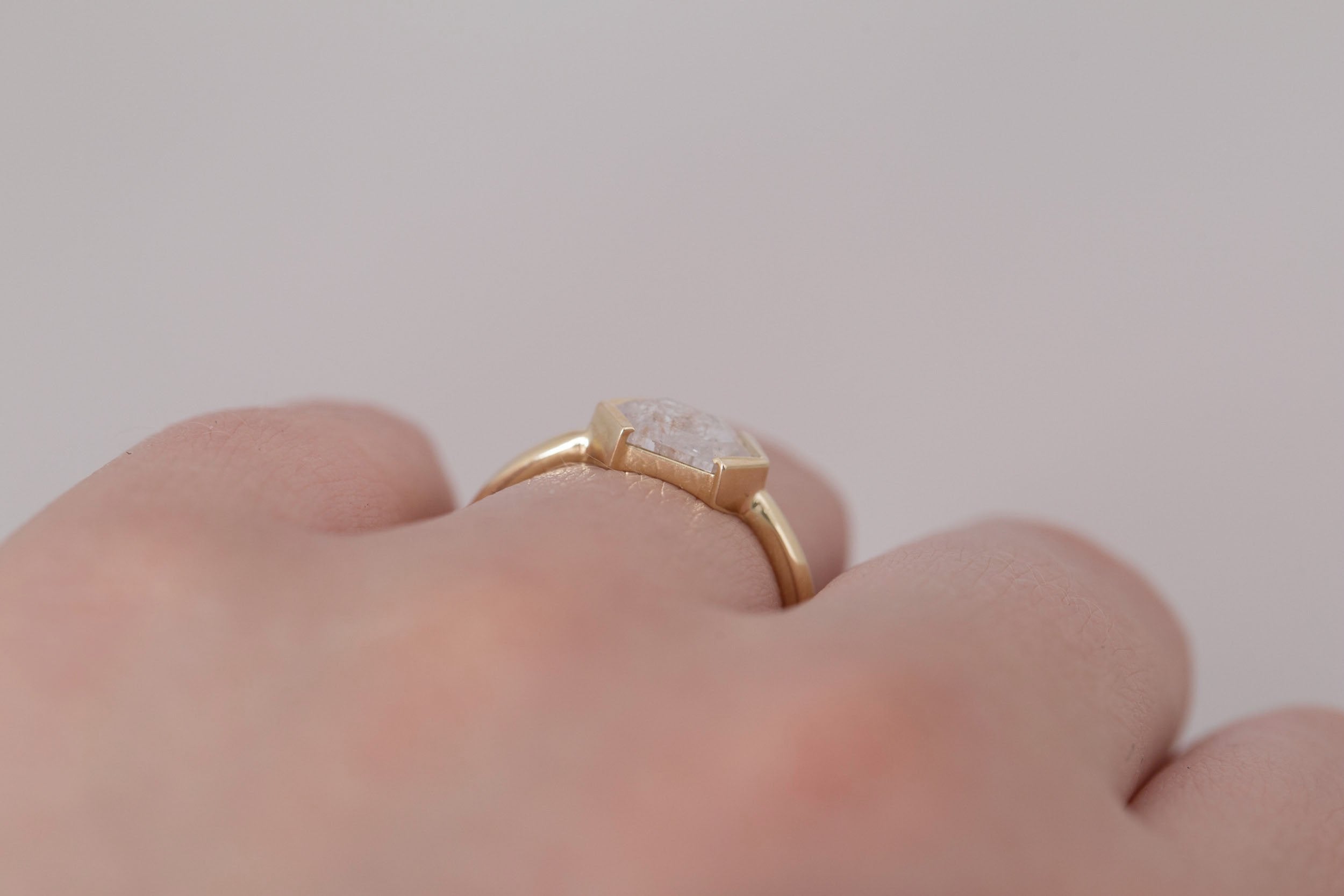 Varda Ring | Rustic Hexagonal Diamond Engagement Ring 0.89 ct | 14k Recycled Gold | One of a Kind