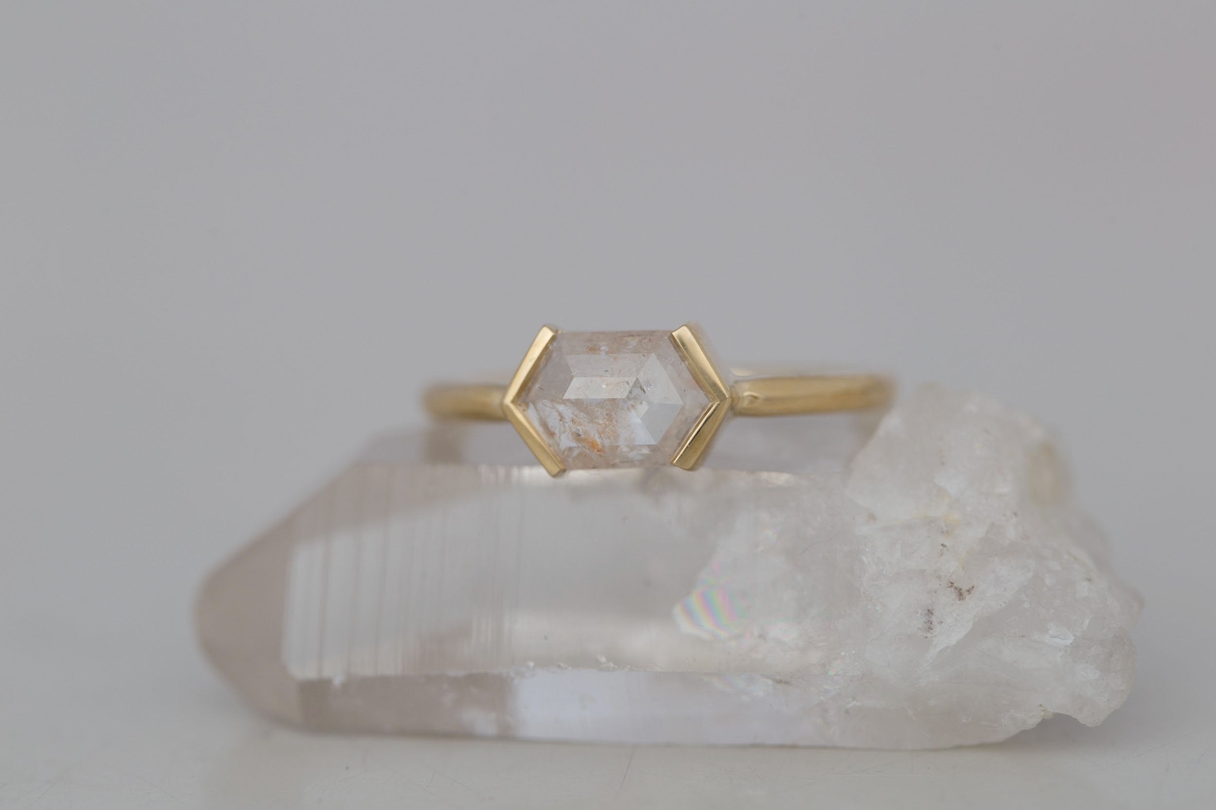 Varda Ring | Rustic Hexagonal Diamond Engagement Ring 0.89 ct | 14k Recycled Gold | One of a Kind