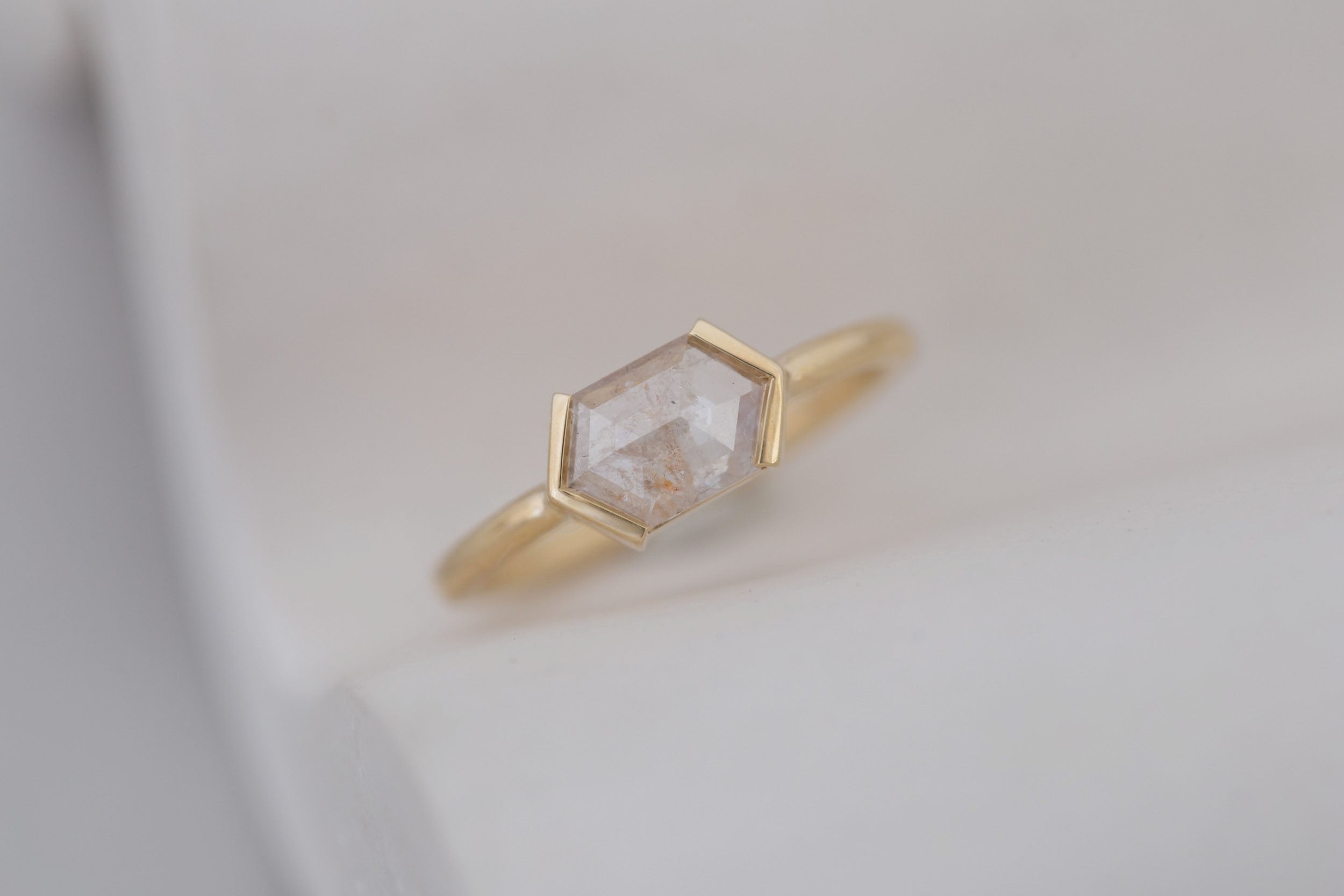 Varda Ring | Rustic Hexagonal Diamond Engagement Ring 0.89 ct | 14k Recycled Gold | One of a Kind