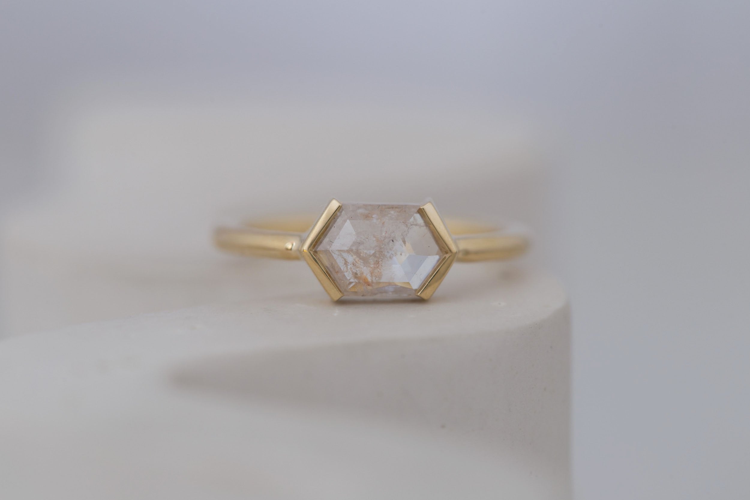 Varda Ring | Rustic Hexagonal Diamond Engagement Ring 0.89 ct | 14k Recycled Gold | One of a Kind