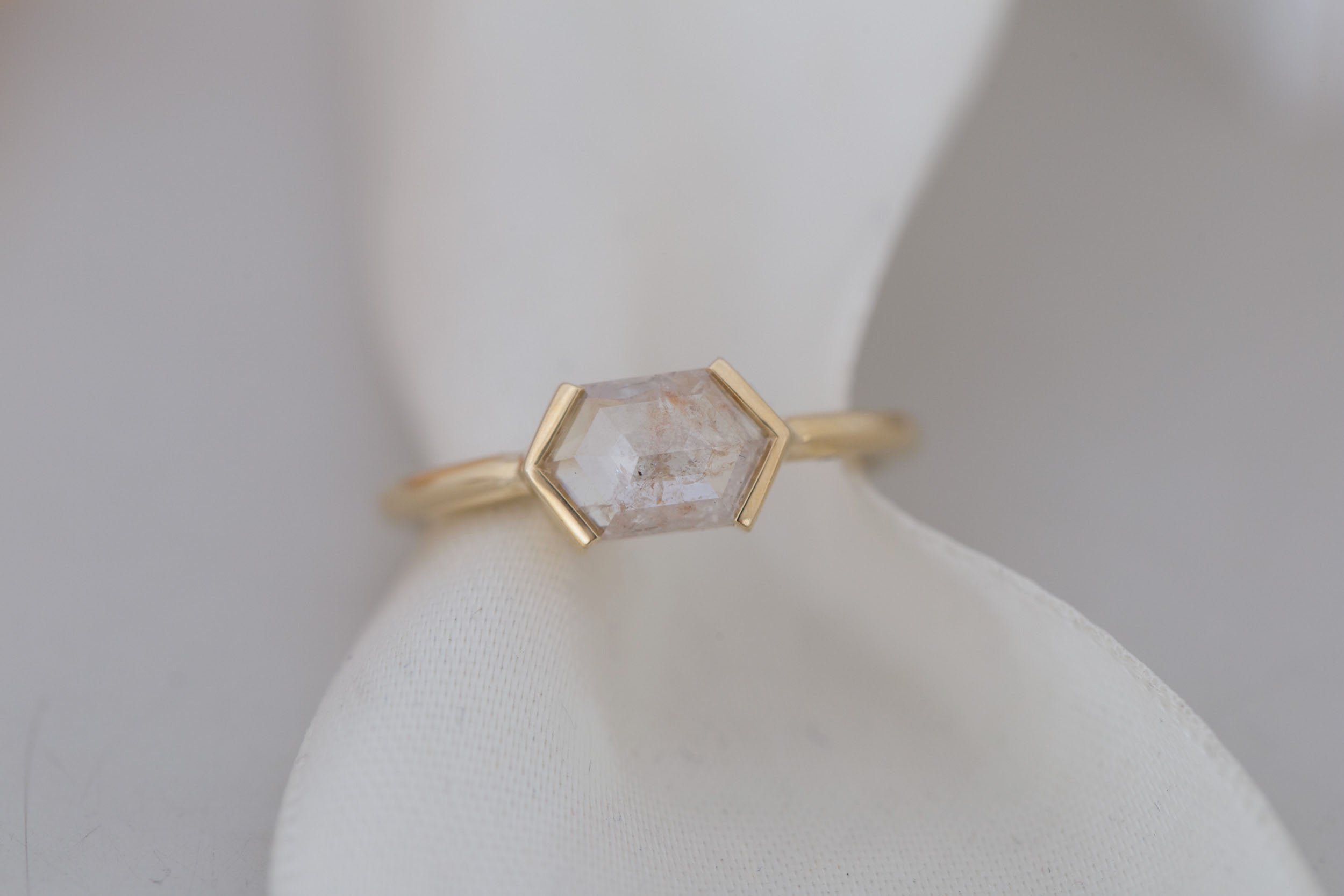 Varda Ring | Rustic Hexagonal Diamond Engagement Ring 0.89 ct | 14k Recycled Gold | One of a Kind