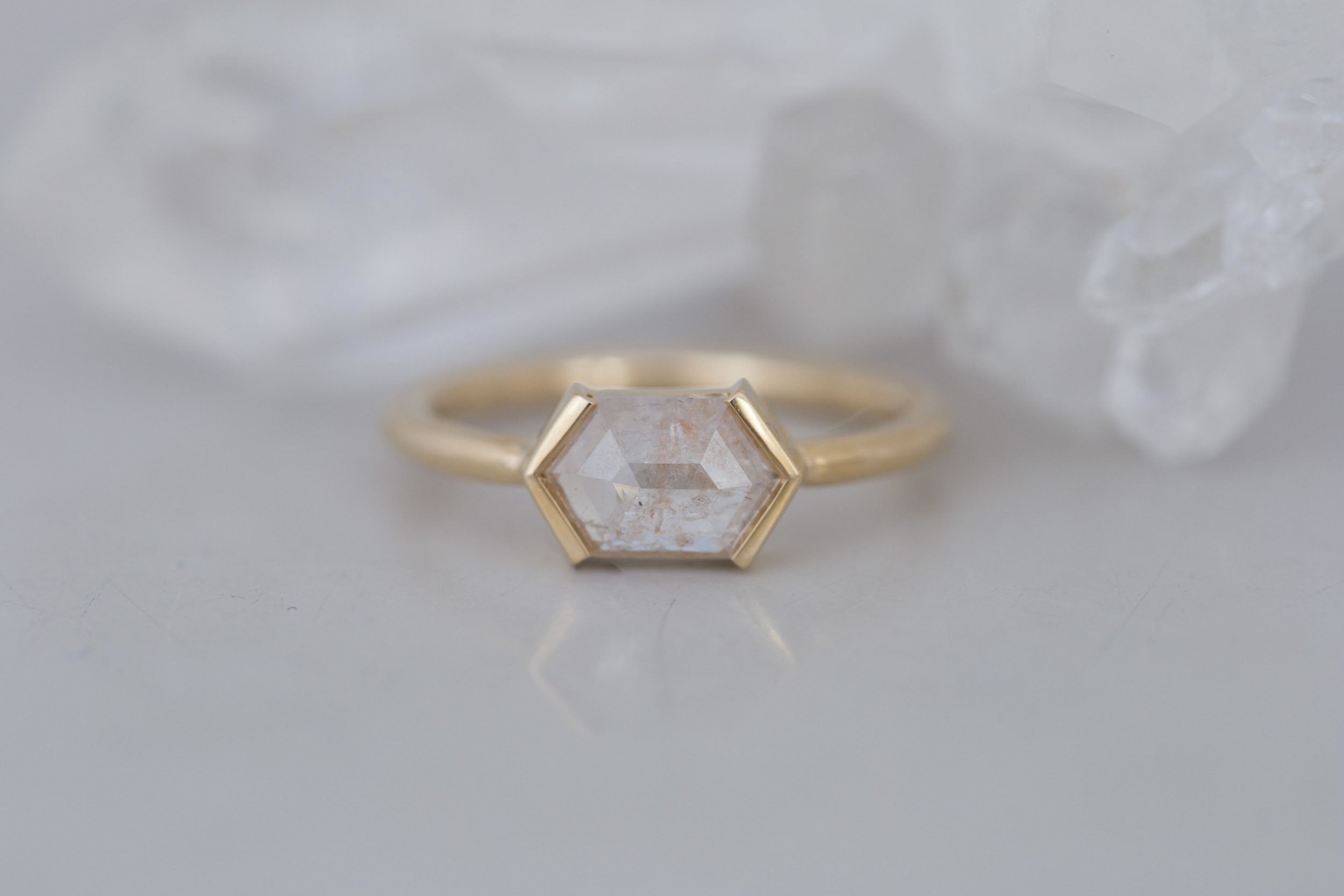 Varda Ring | Rustic Hexagonal Diamond Engagement Ring 0.89 ct | 14k Recycled Gold | One of a Kind