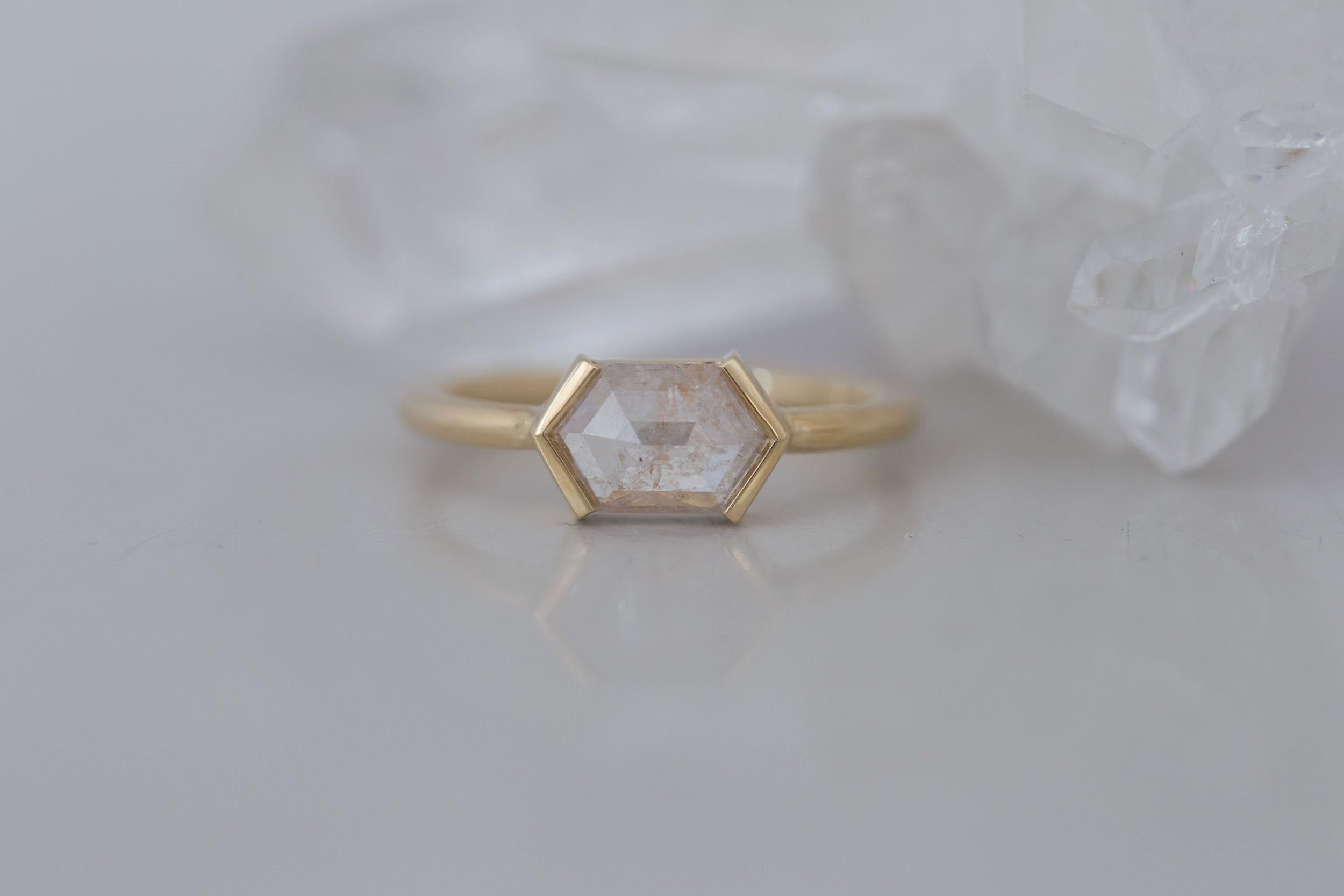 Varda Ring | Rustic Hexagonal Diamond Engagement Ring 0.89 ct | 14k Recycled Gold | One of a Kind