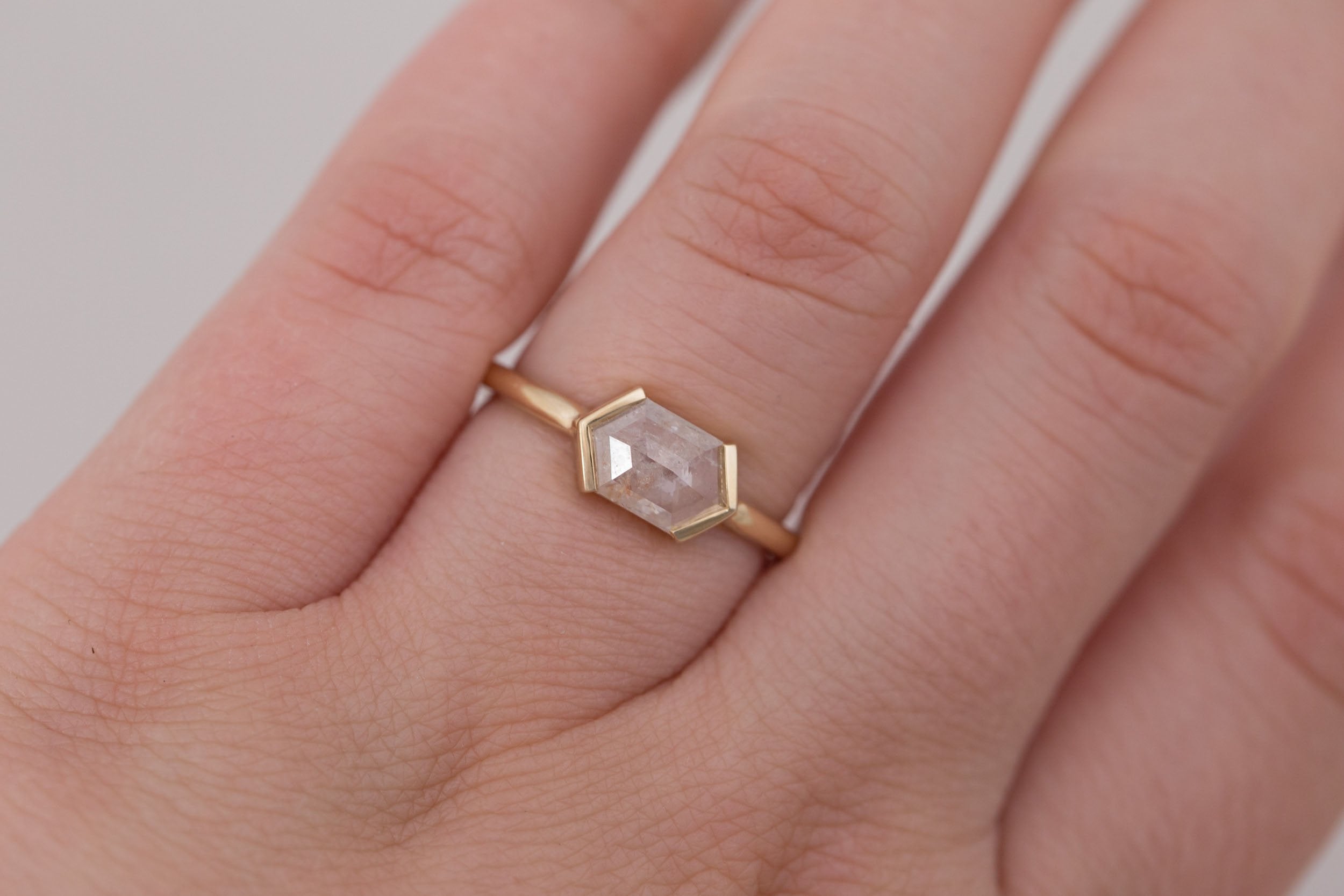 Varda Ring | Rustic Hexagonal Diamond Engagement Ring 0.89 ct | 14k Recycled Gold | One of a Kind