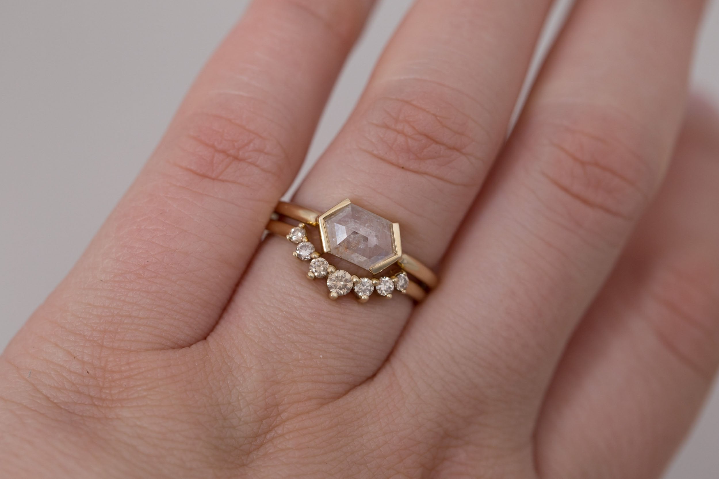 Varda Ring | Rustic Hexagonal Diamond Engagement Ring 0.89 ct | 14k Recycled Gold | One of a Kind