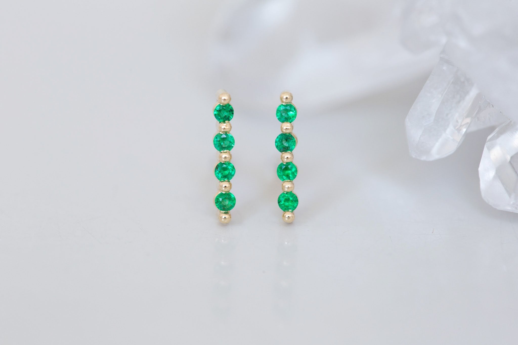 1.5 mm Emerald Bar Earrings | 14k Recycled Gold