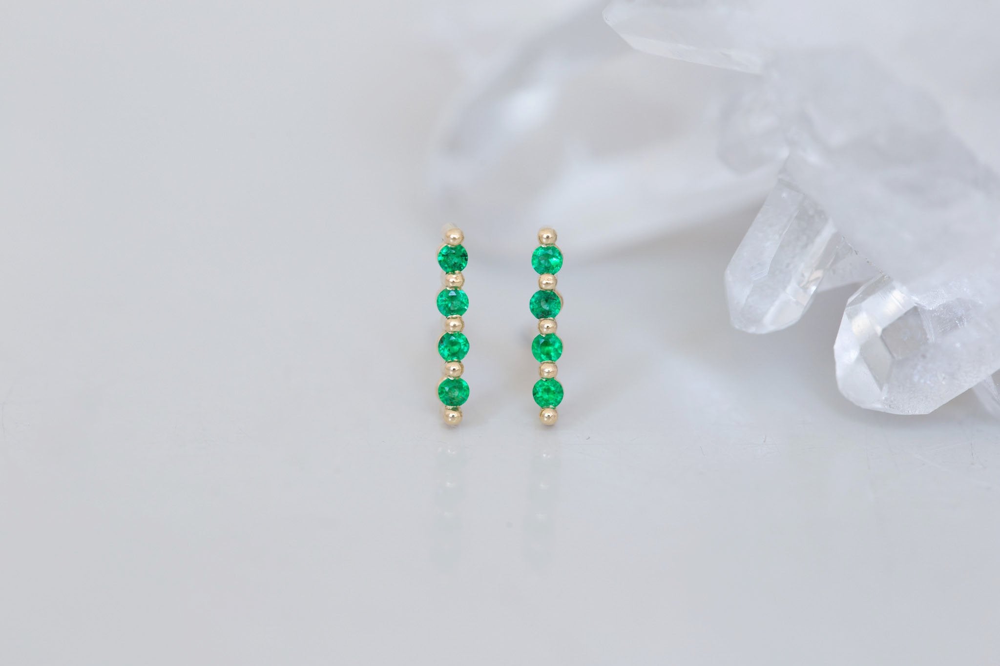 1.5 mm Emerald Bar Earrings | 14k Recycled Gold