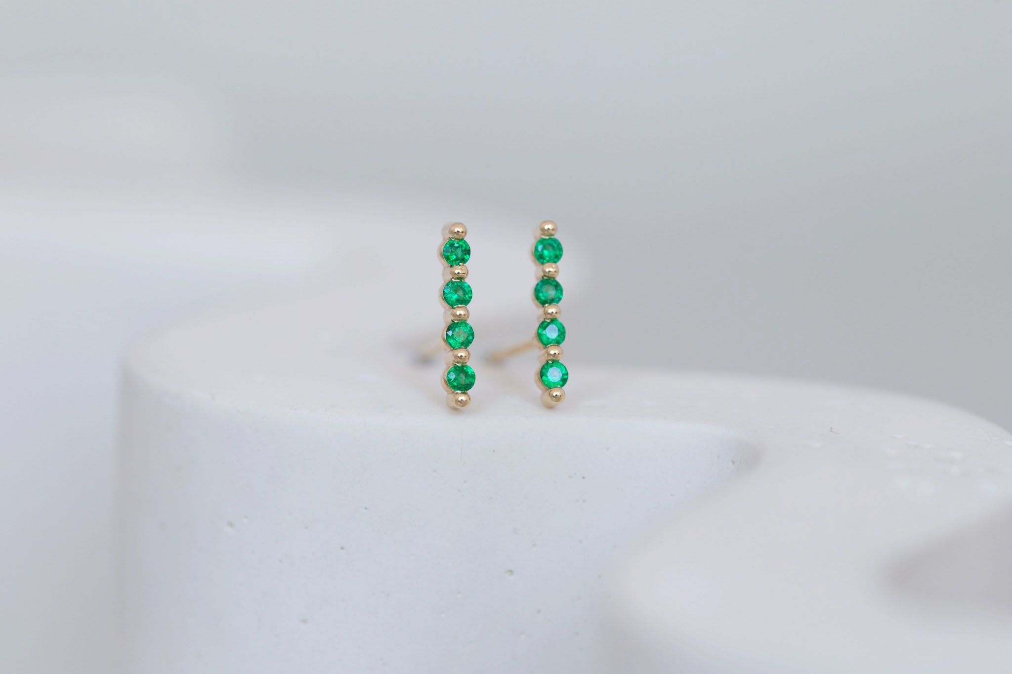 1.5 mm Emerald Bar Earrings | 14k Recycled Gold