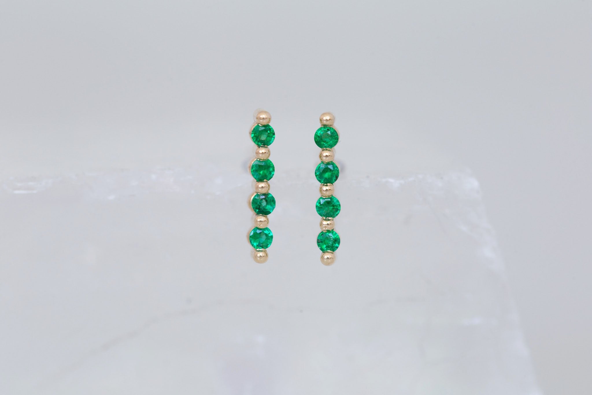 1.5 mm Emerald Bar Earrings | 14k Recycled Gold