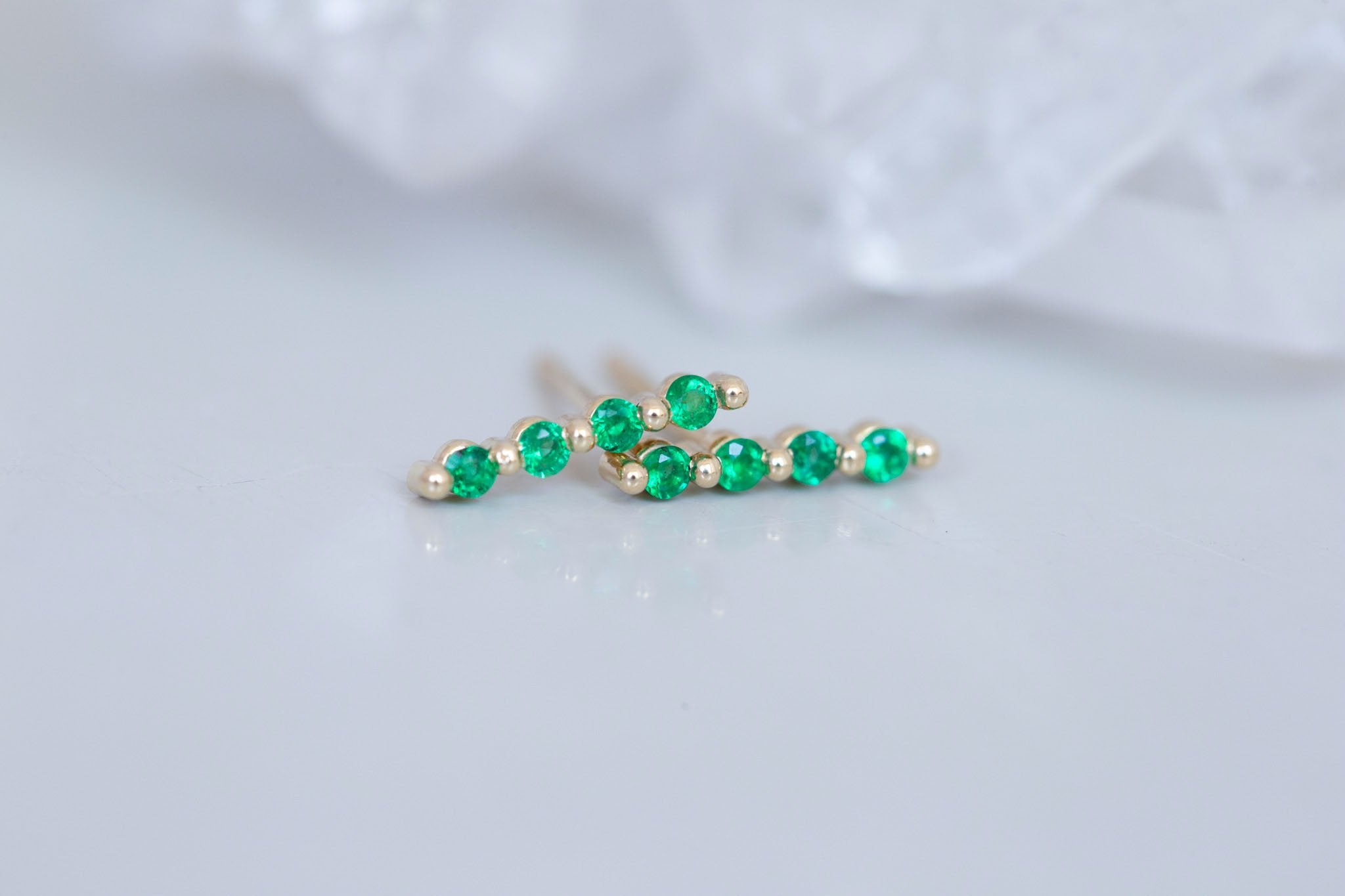 1.5 mm Emerald Bar Earrings | 14k Recycled Gold