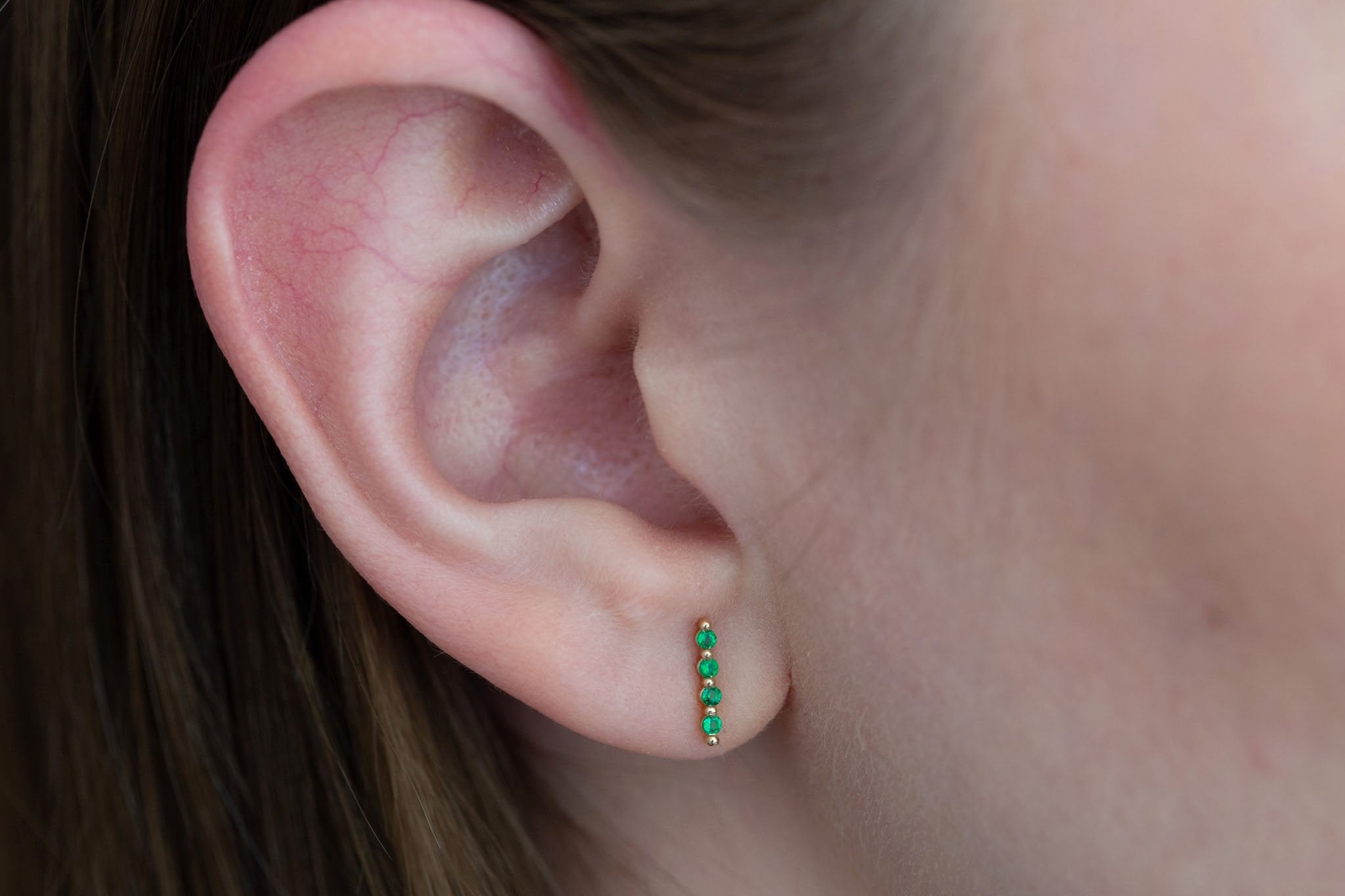 1.5 mm Emerald Bar Earrings | 14k Recycled Gold
