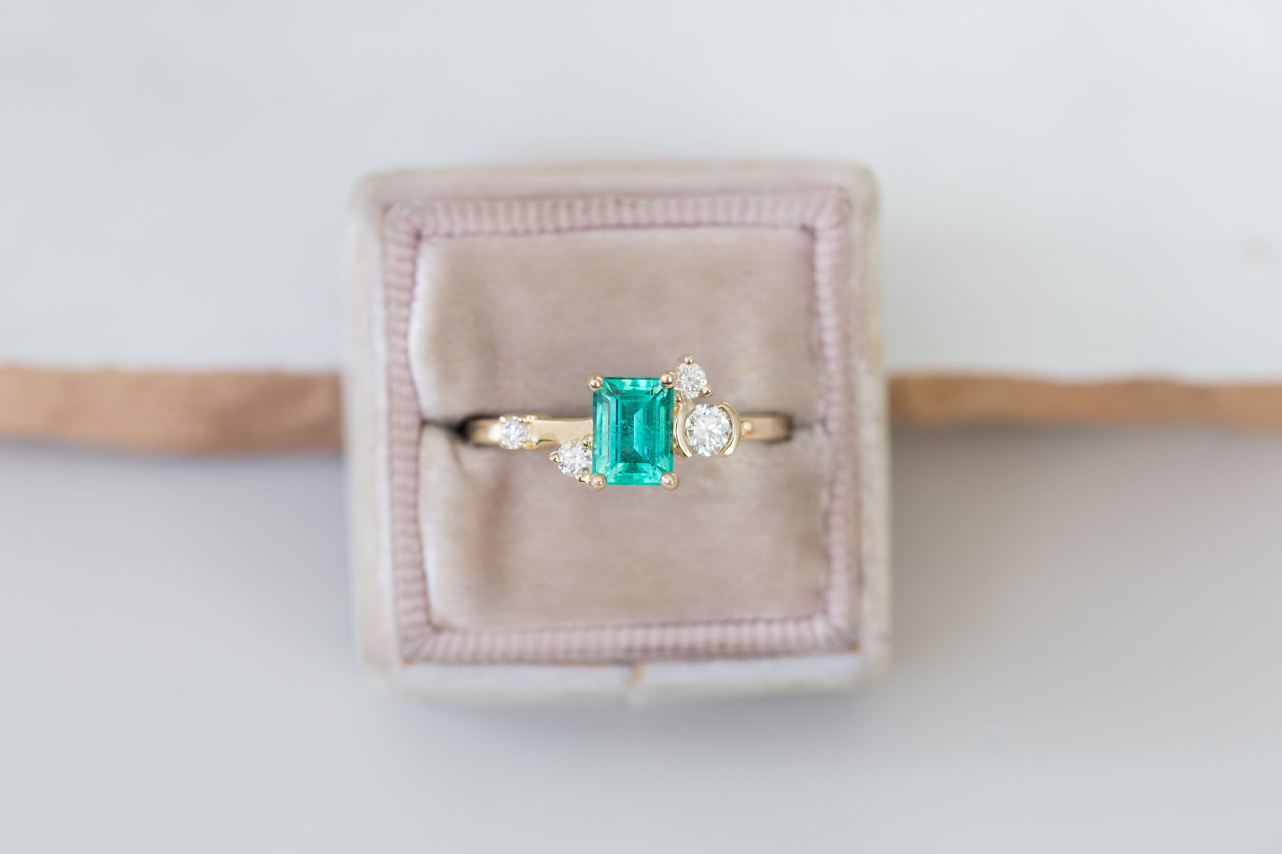 Mae Ring | Russian Emerald + Diamond Cluster Engagement Ring | 14k Recycled Gold | One of a Kind