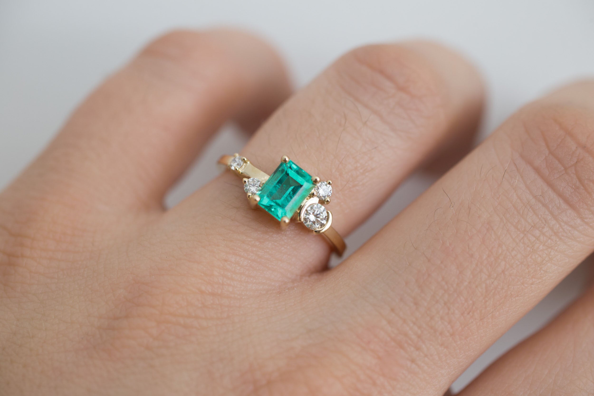 Mae Ring | Russian Emerald + Diamond Cluster Engagement Ring | 14k Recycled Gold | One of a Kind