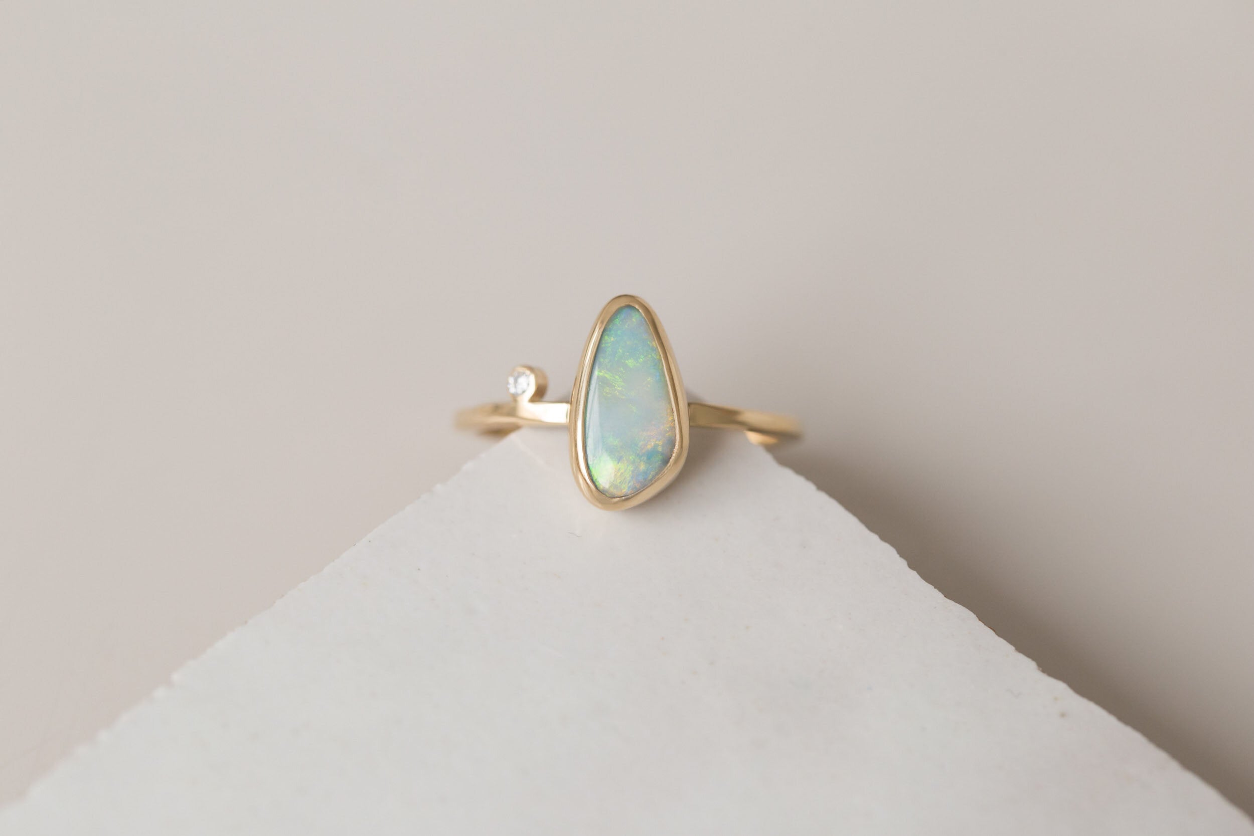 Australian Opal + Diamond Accent Ring | 14k Recycled Gold | One of a Kind