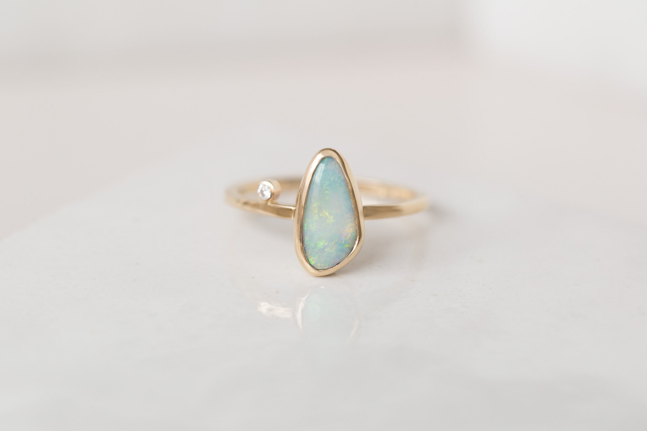 Australian Opal + Diamond Accent Ring | 14k Recycled Gold | One of a Kind