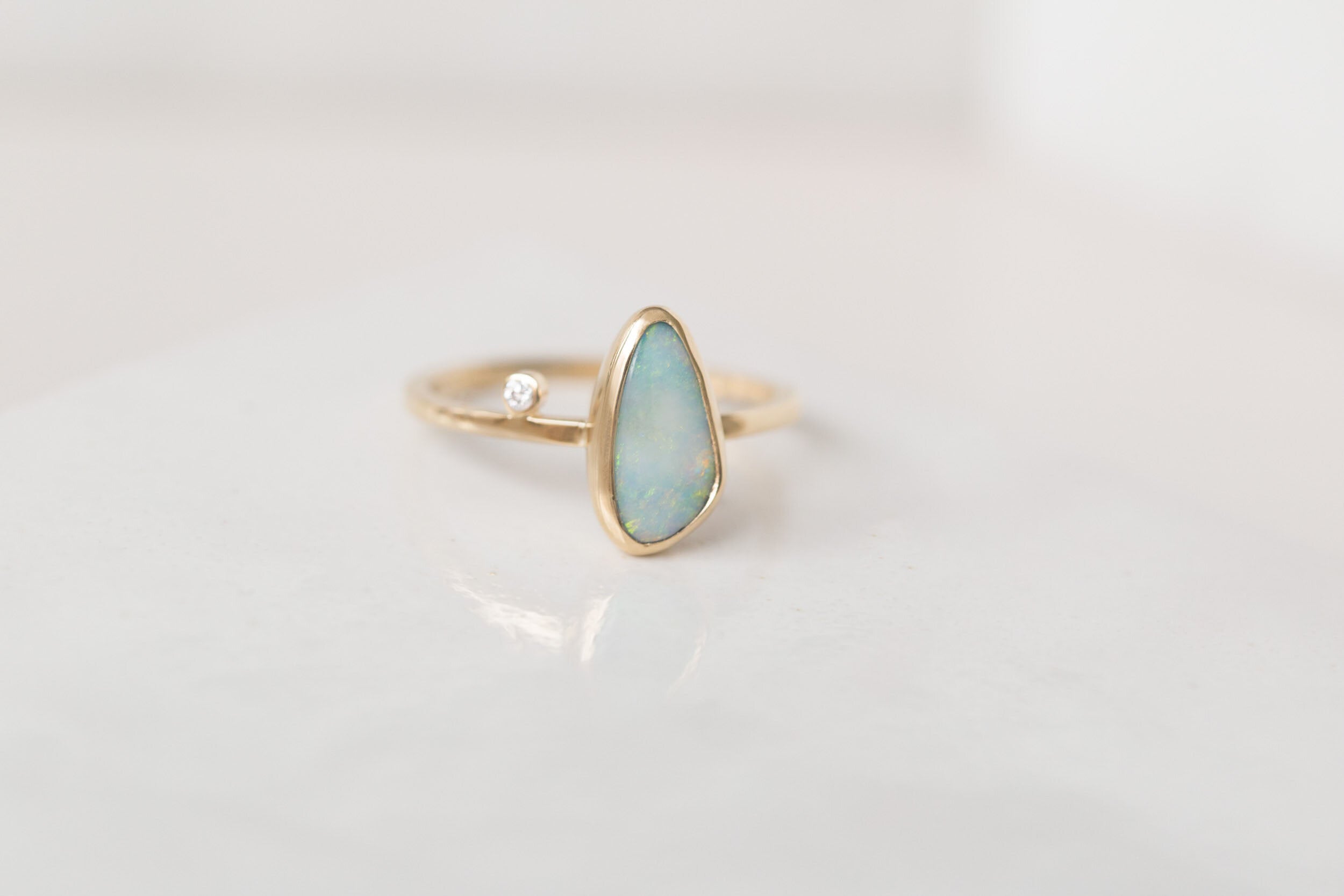 Australian Opal + Diamond Accent Ring | 14k Recycled Gold | One of a Kind