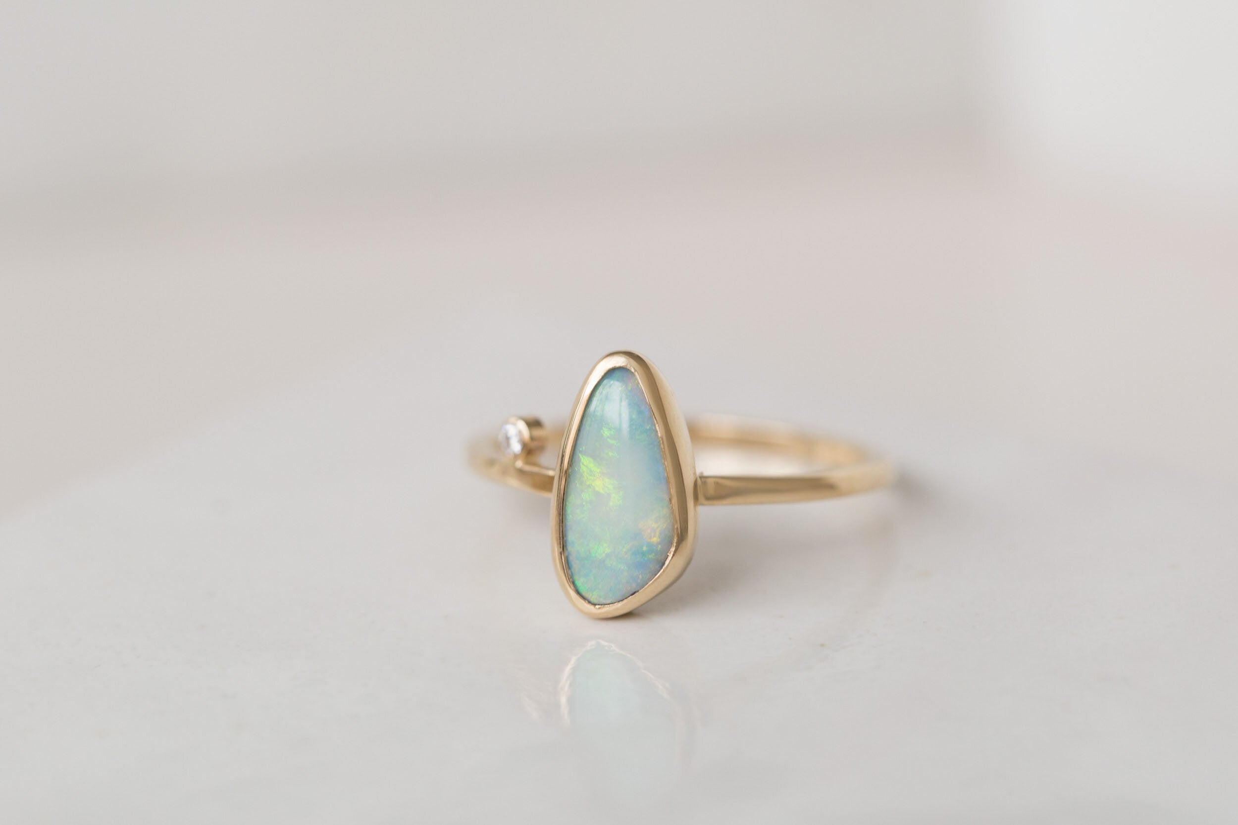 Australian Opal + Diamond Accent Ring | 14k Recycled Gold | One of a Kind