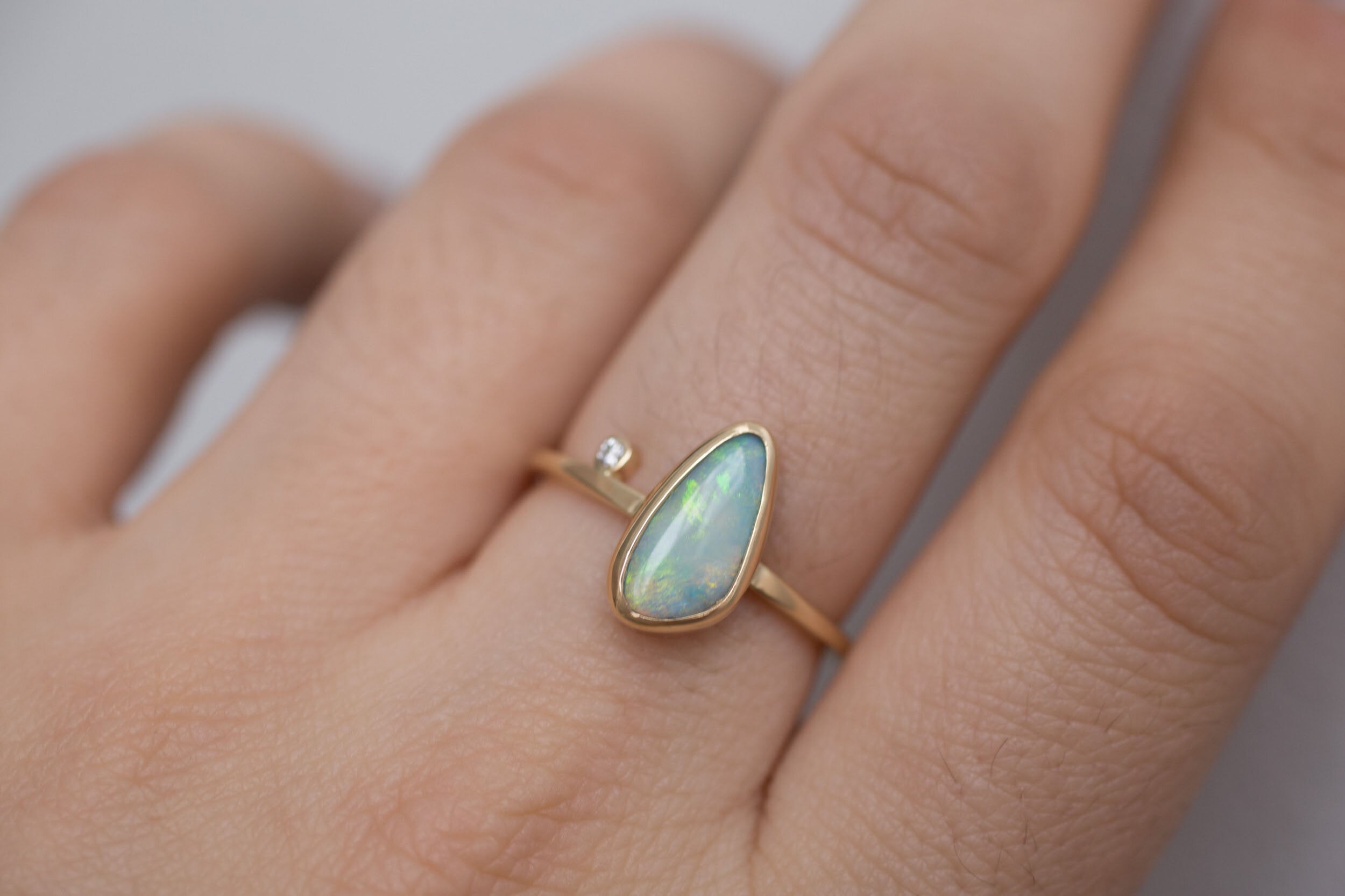 Australian Opal + Diamond Accent Ring | 14k Recycled Gold | One of a Kind