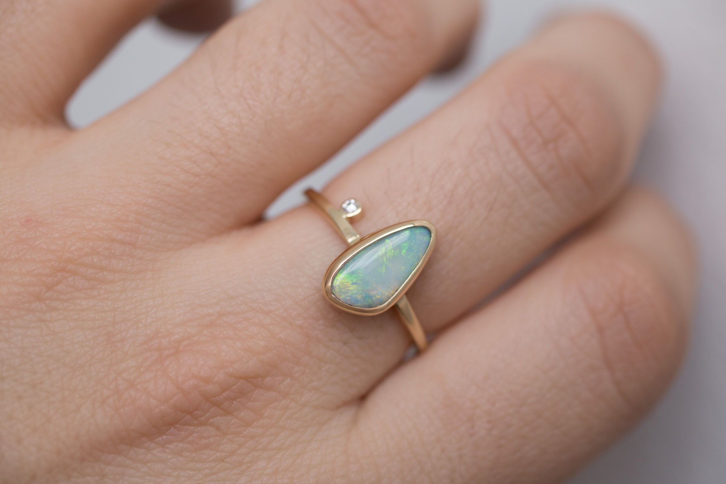Australian Opal + Diamond Accent Ring | 14k Recycled Gold | One of a Kind