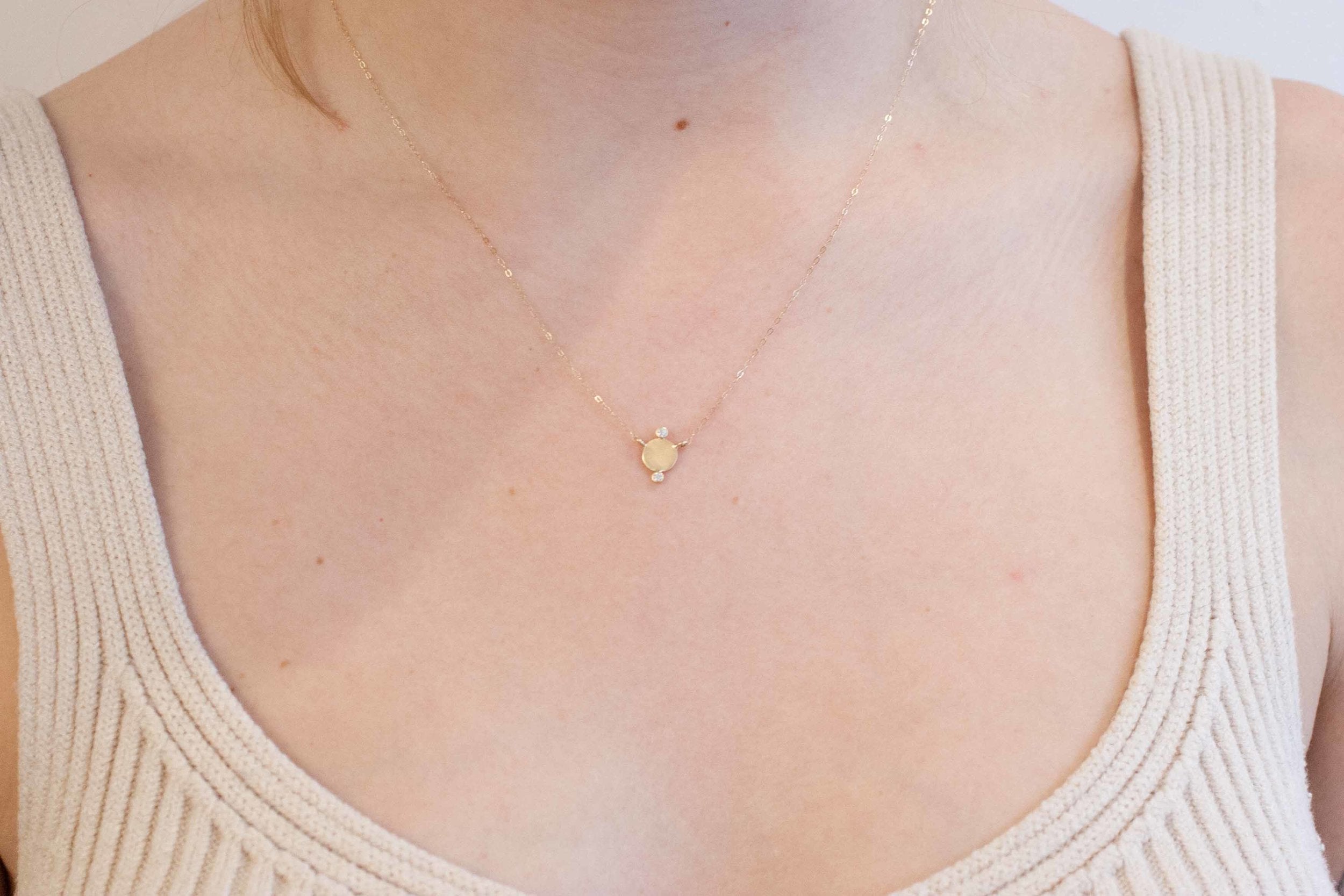 Gold Circle + Diamond Accent Necklace | 14k Recycled Gold