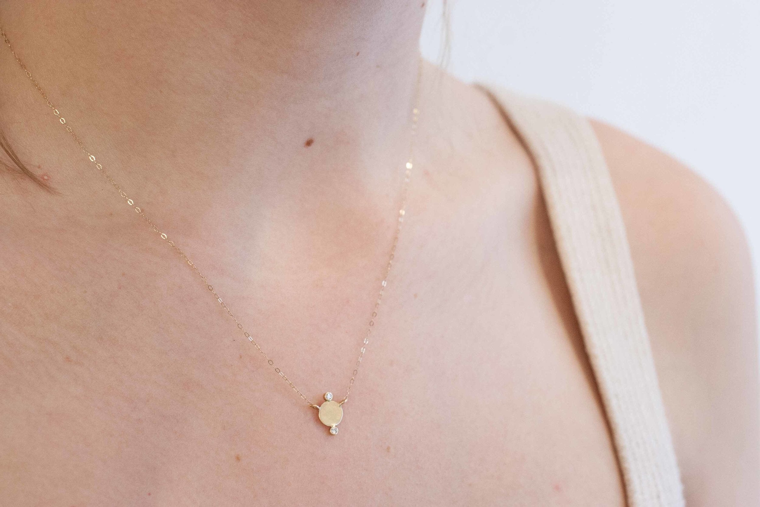 Gold Circle + Diamond Accent Necklace | 14k Recycled Gold