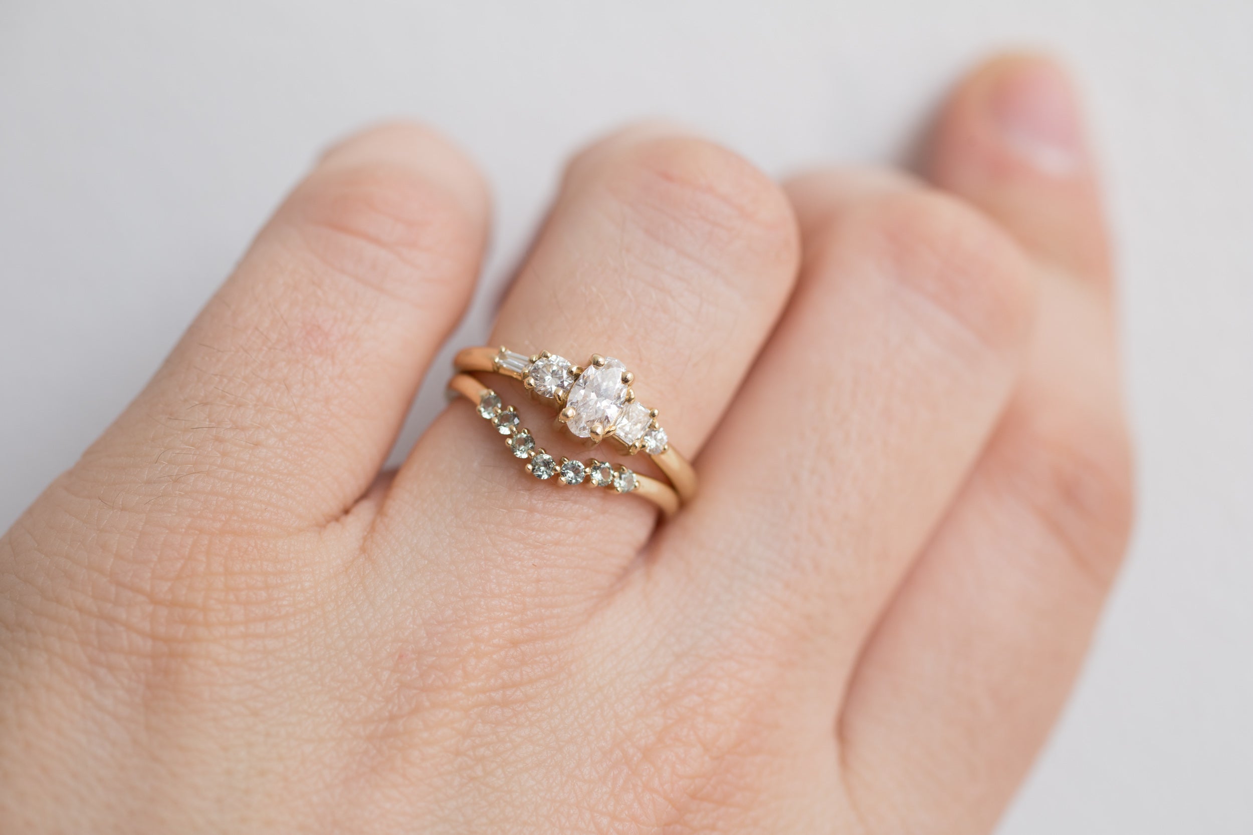 Seven Green Sapphire Contour Curve Band | 14k Recycled Gold