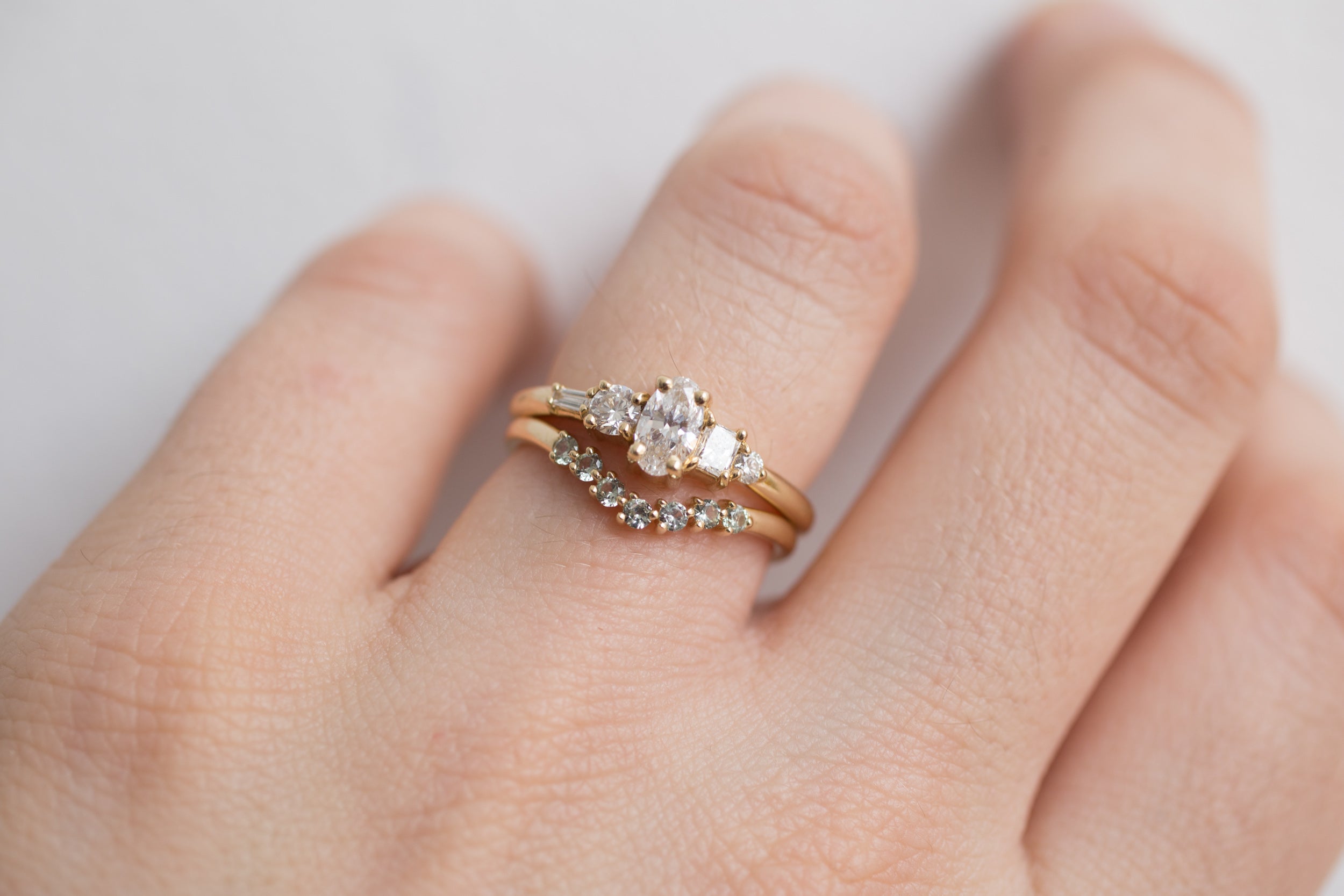 Seven Green Sapphire Contour Curve Band | 14k Recycled Gold