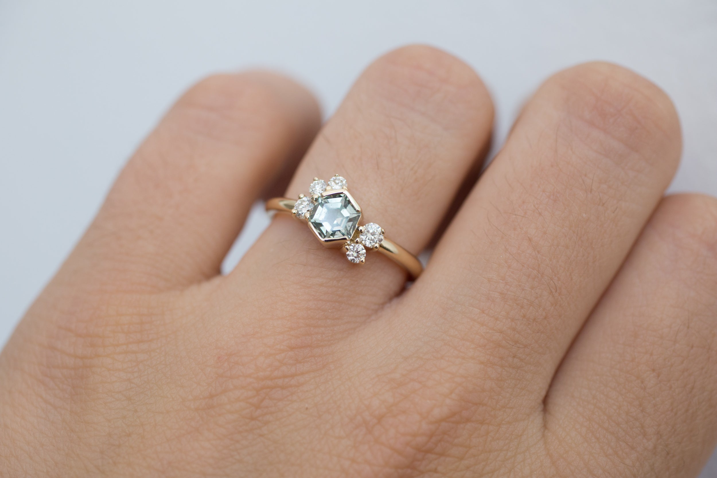 Montana Sapphire Hexagon + Diamond Cluster Engagement Ring | 14k Recycled Gold | One of a Kind