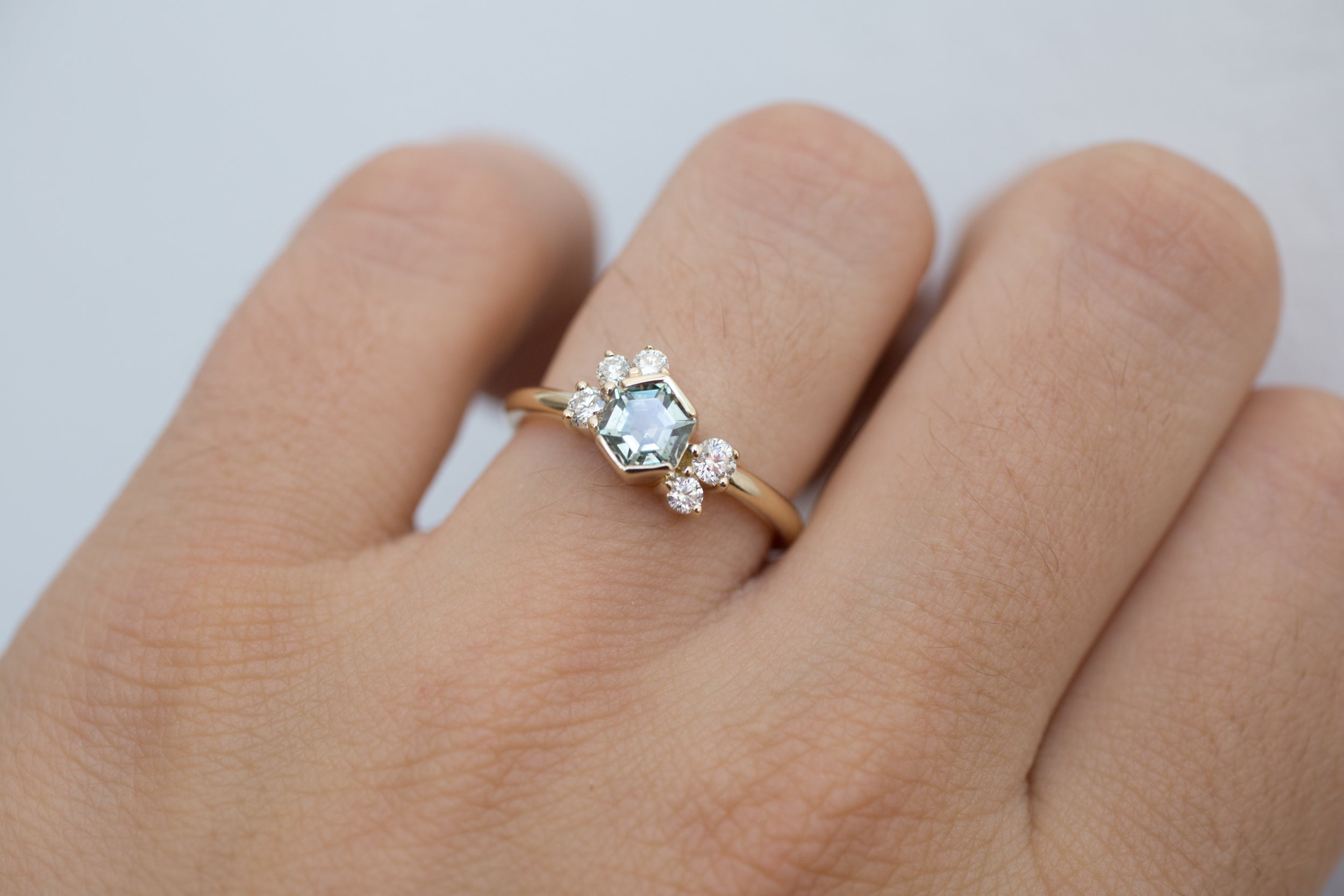 Montana Sapphire Hexagon + Diamond Cluster Engagement Ring | 14k Recycled Gold | One of a Kind