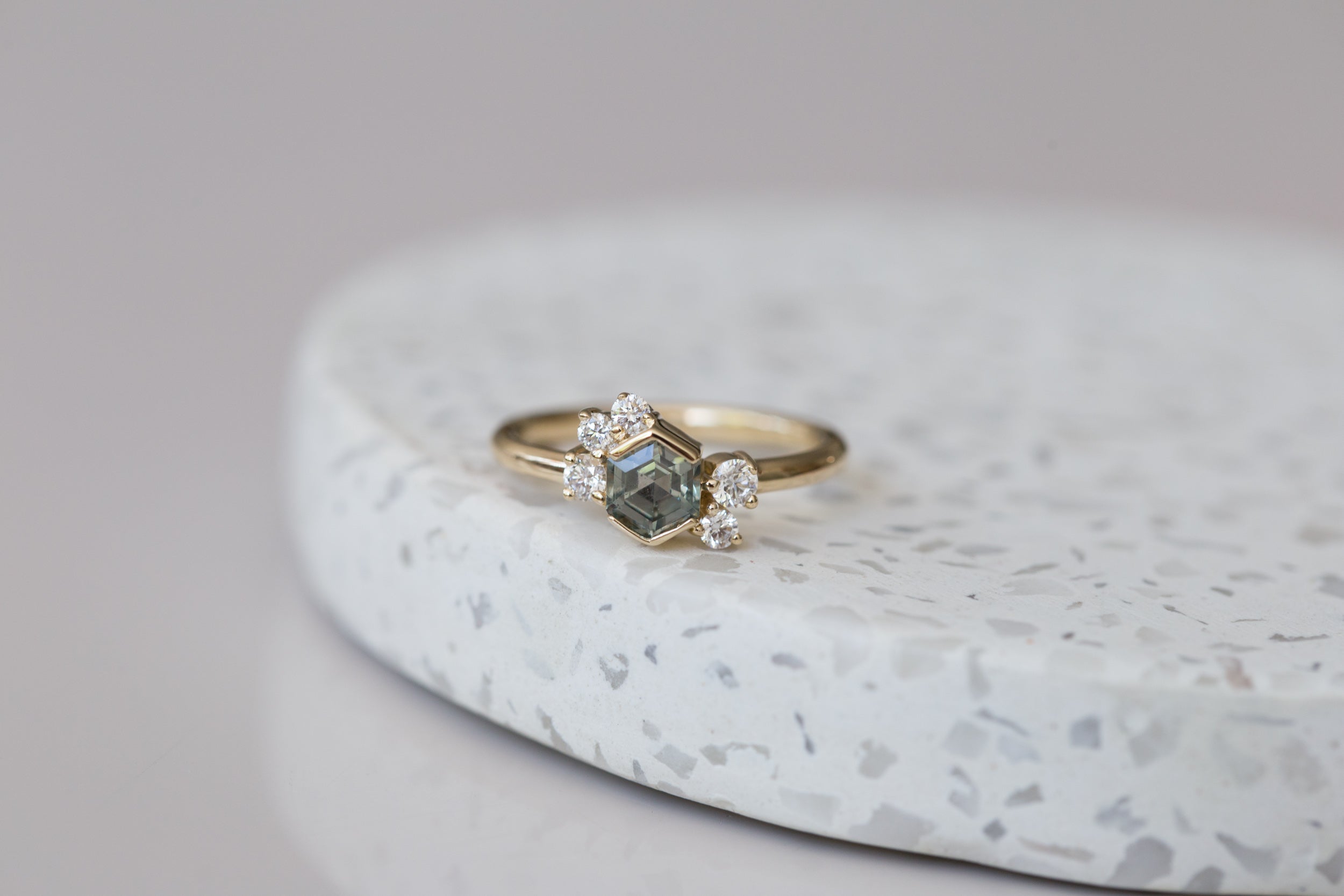 Montana Sapphire Hexagon + Diamond Cluster Engagement Ring | 14k Recycled Gold | One of a Kind