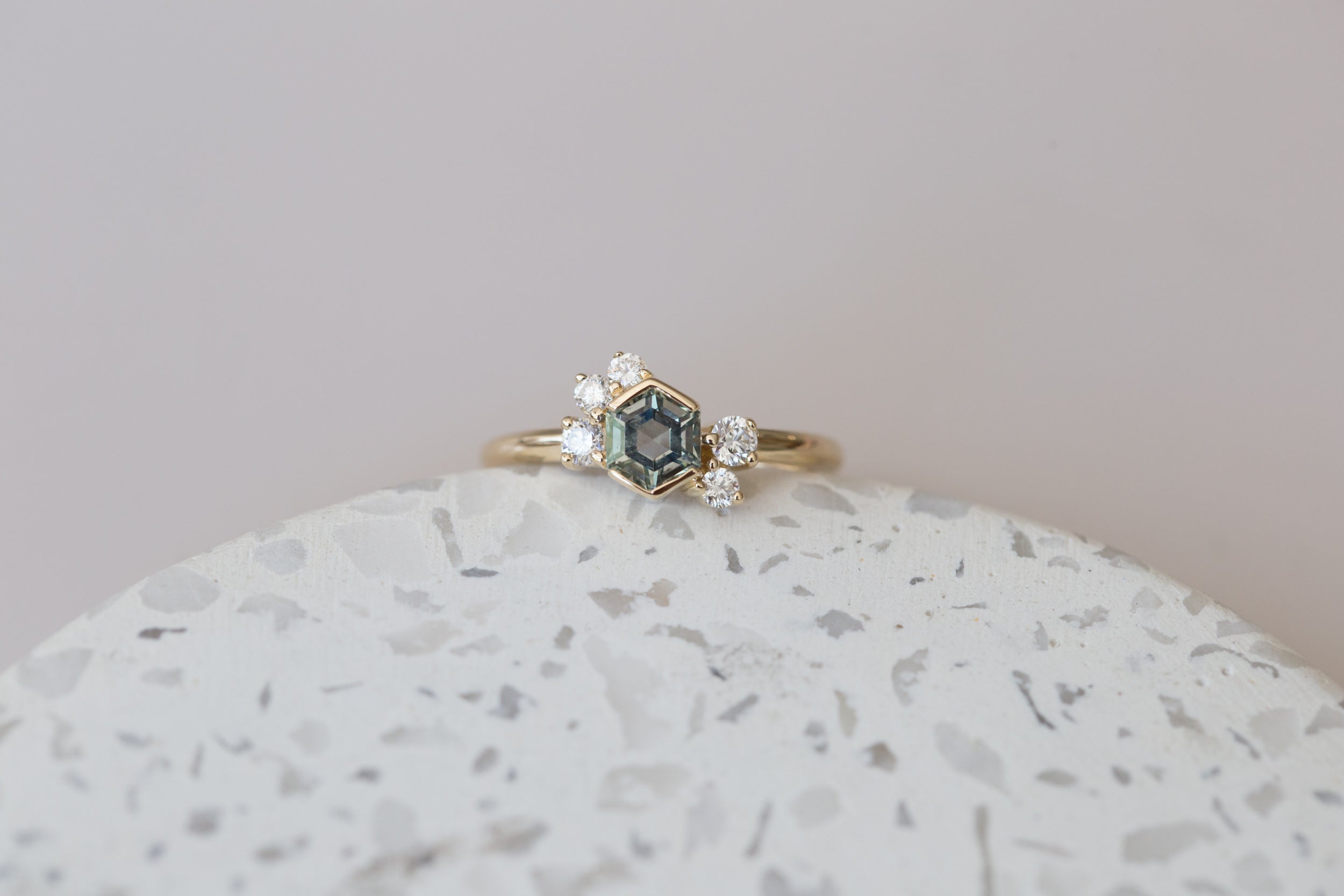 Montana Sapphire Hexagon + Diamond Cluster Engagement Ring | 14k Recycled Gold | One of a Kind