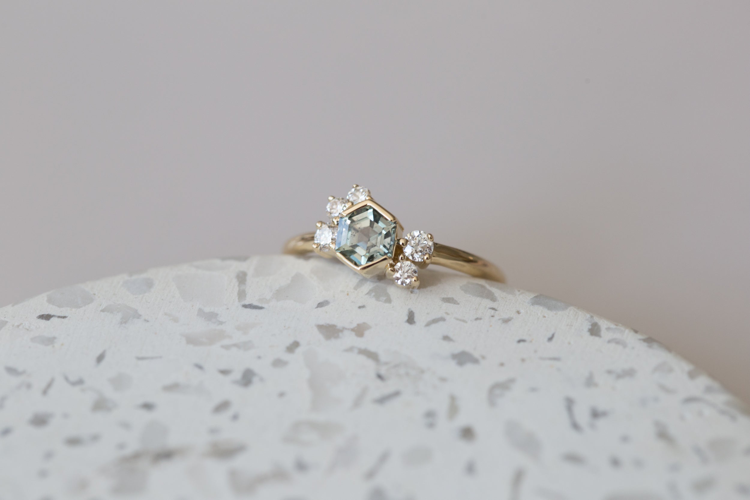 Montana Sapphire Hexagon + Diamond Cluster Engagement Ring | 14k Recycled Gold | One of a Kind
