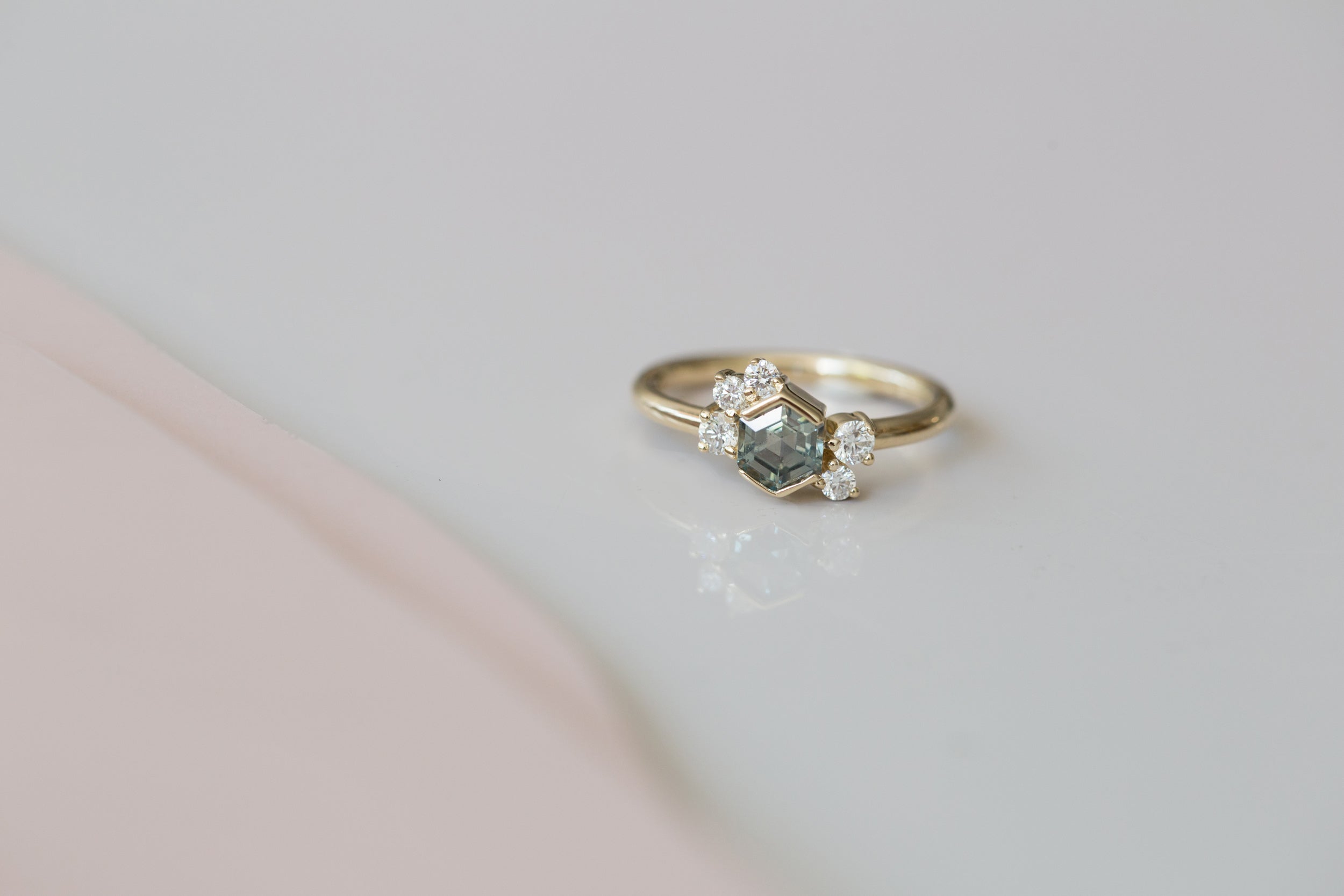 Montana Sapphire Hexagon + Diamond Cluster Engagement Ring | 14k Recycled Gold | One of a Kind