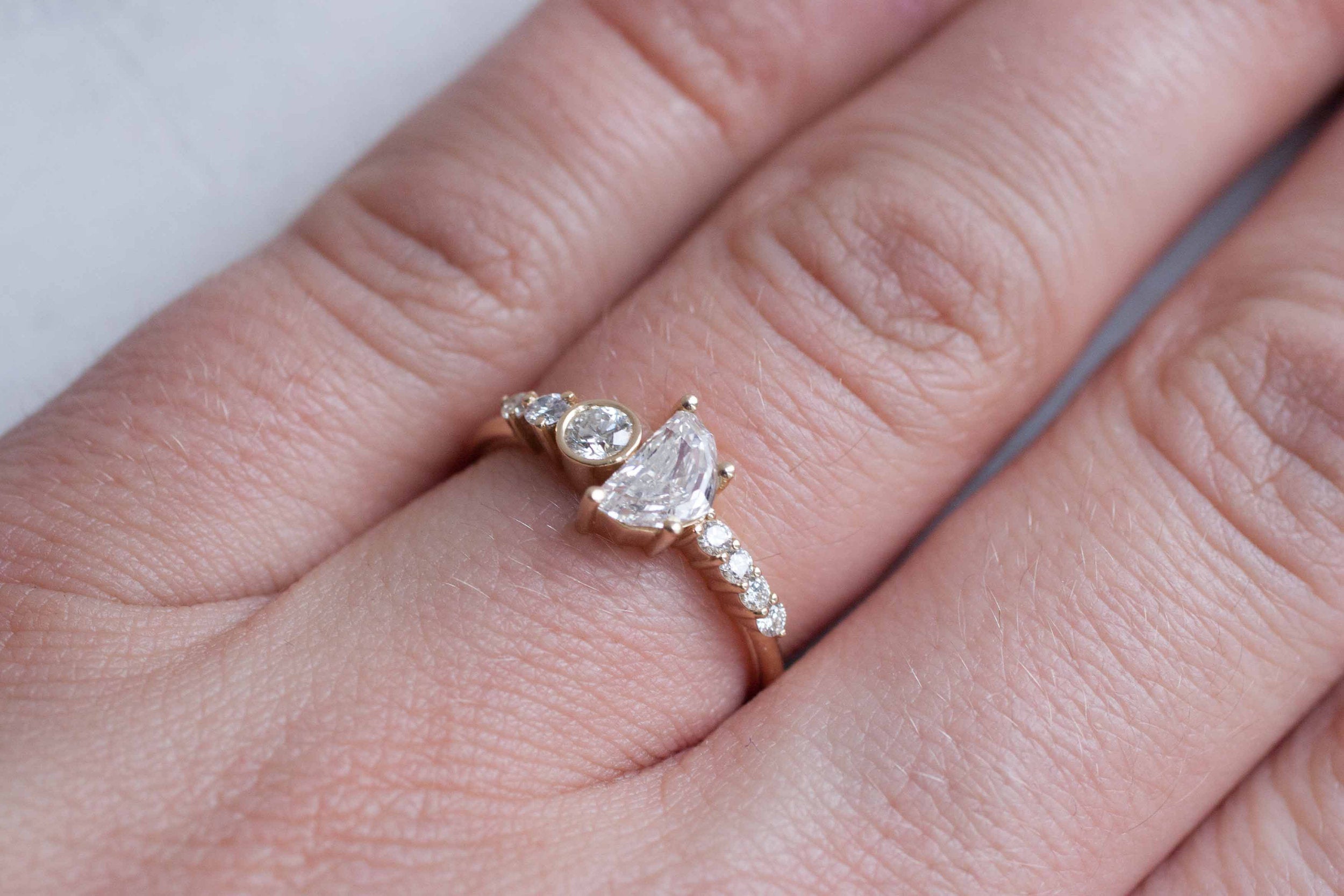Lune Ring | Half Moon Diamond Cluster Engagement Ring | 14k Recycled Gold