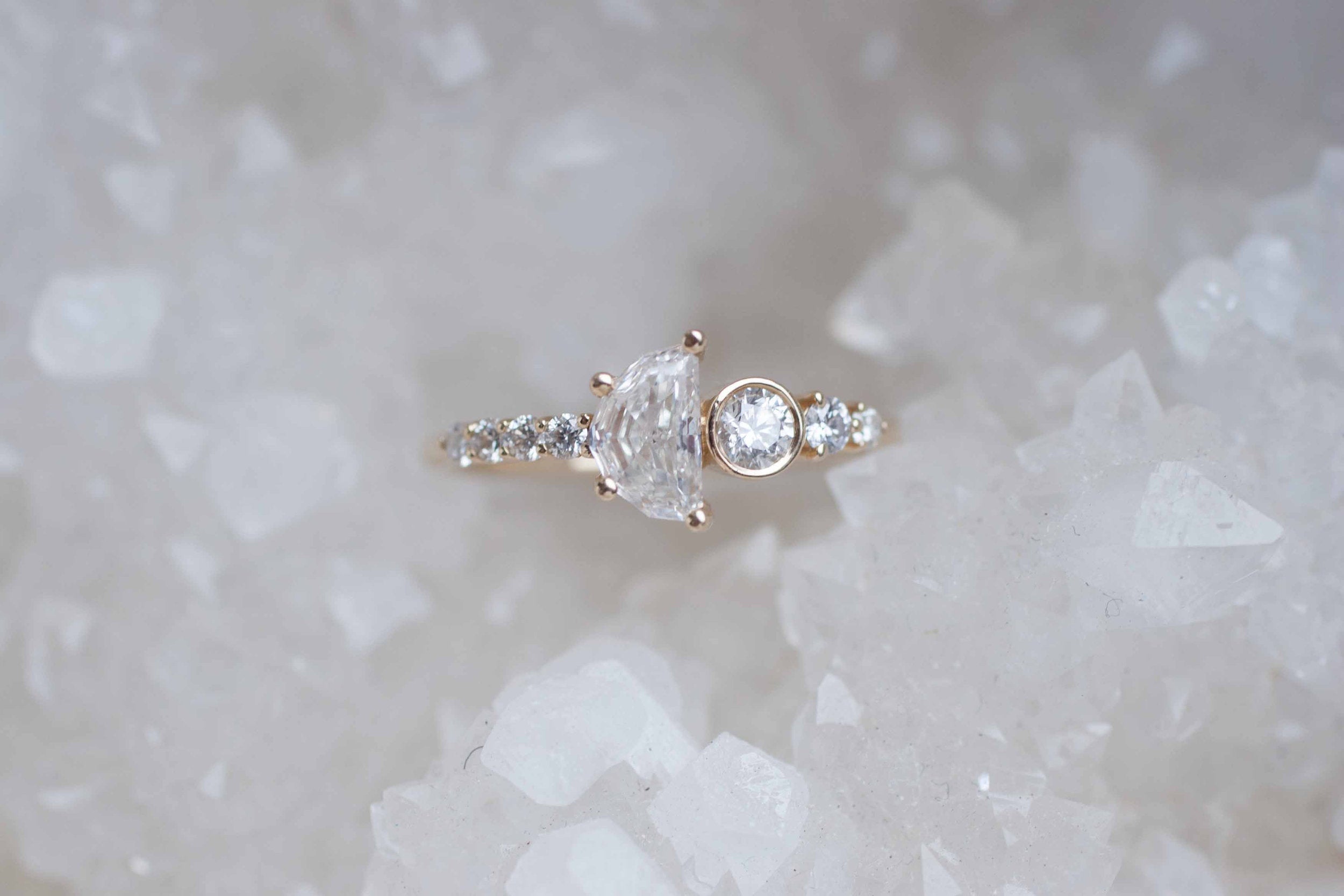 Lune Ring | Half Moon Diamond Cluster Engagement Ring | 14k Recycled Gold