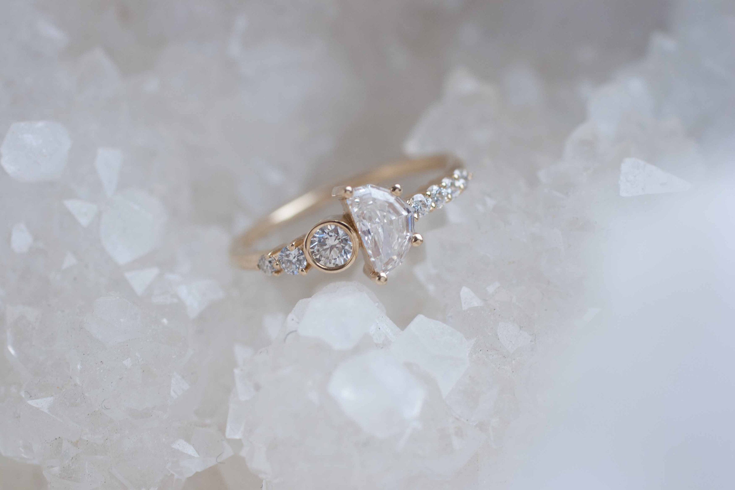 Lune Ring | Half Moon Diamond Cluster Engagement Ring | 14k Recycled Gold