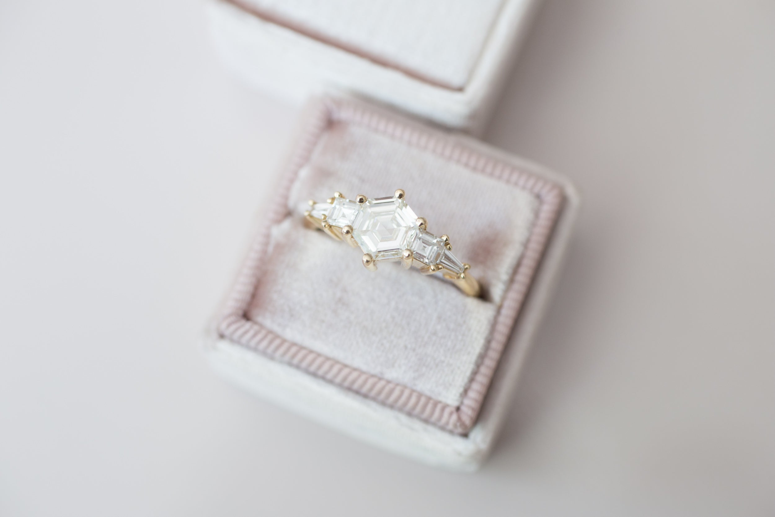 Hexagon Step–Cut Diamond Cluster Ring | Engagement Ring | 14k Recycled Gold | One of a Kind