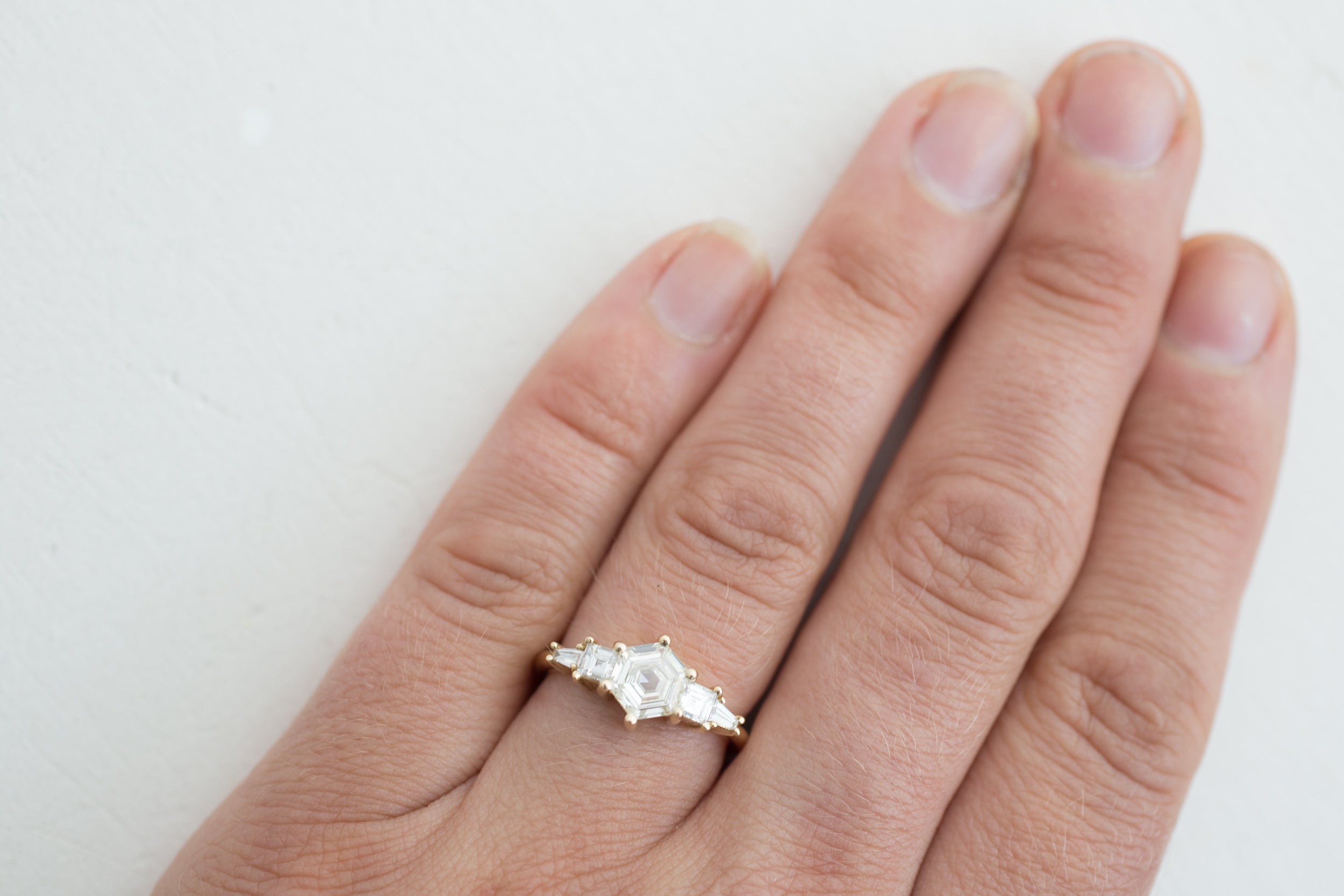 Hexagon Step–Cut Diamond Cluster Ring | Engagement Ring | 14k Recycled Gold | One of a Kind
