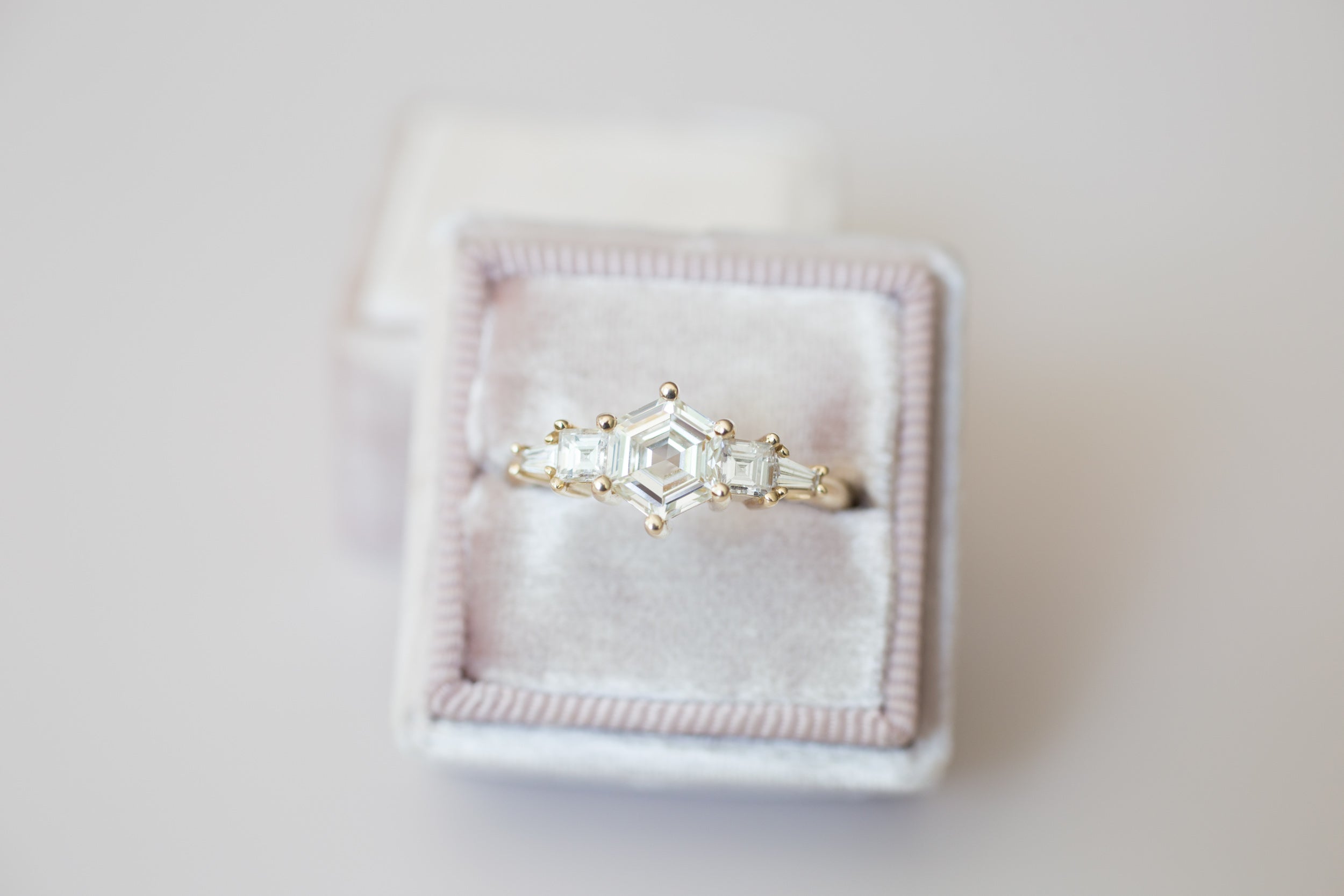 Hexagon Step–Cut Diamond Cluster Ring | Engagement Ring | 14k Recycled Gold | One of a Kind