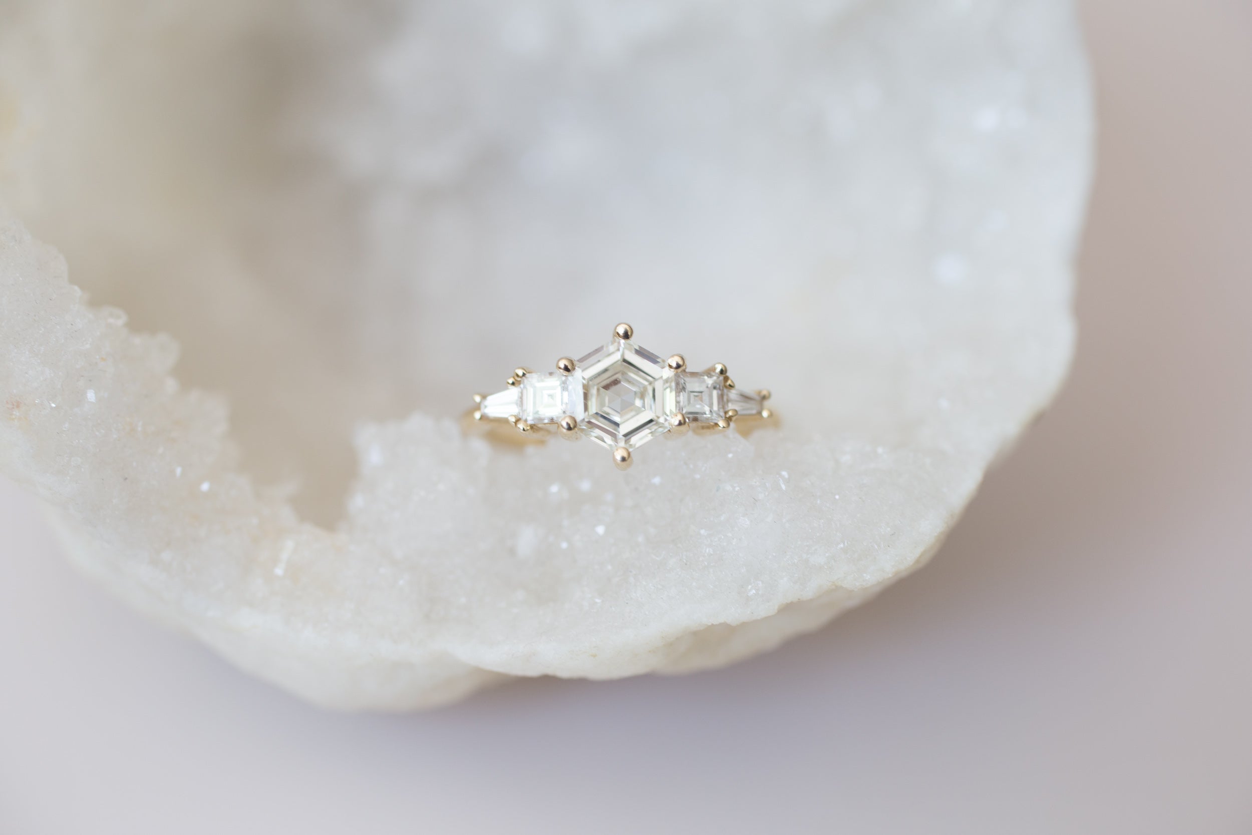 Hexagon Step–Cut Diamond Cluster Ring | Engagement Ring | 14k Recycled Gold | One of a Kind