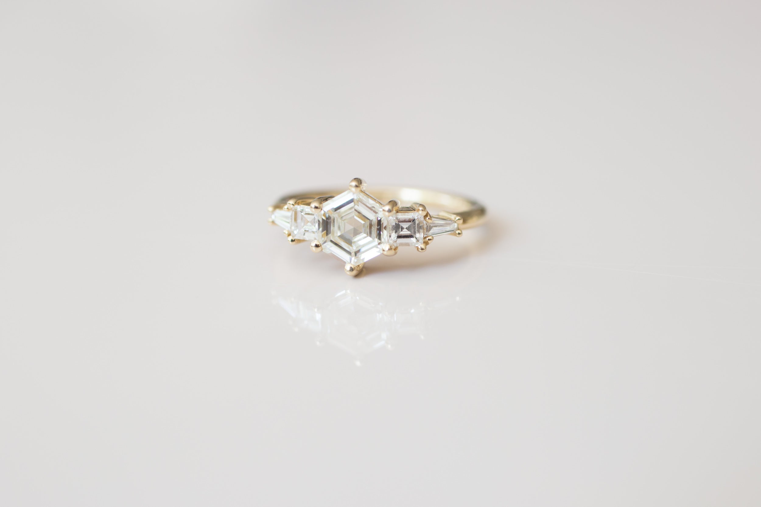 Hexagon Step–Cut Diamond Cluster Ring | Engagement Ring | 14k Recycled Gold | One of a Kind