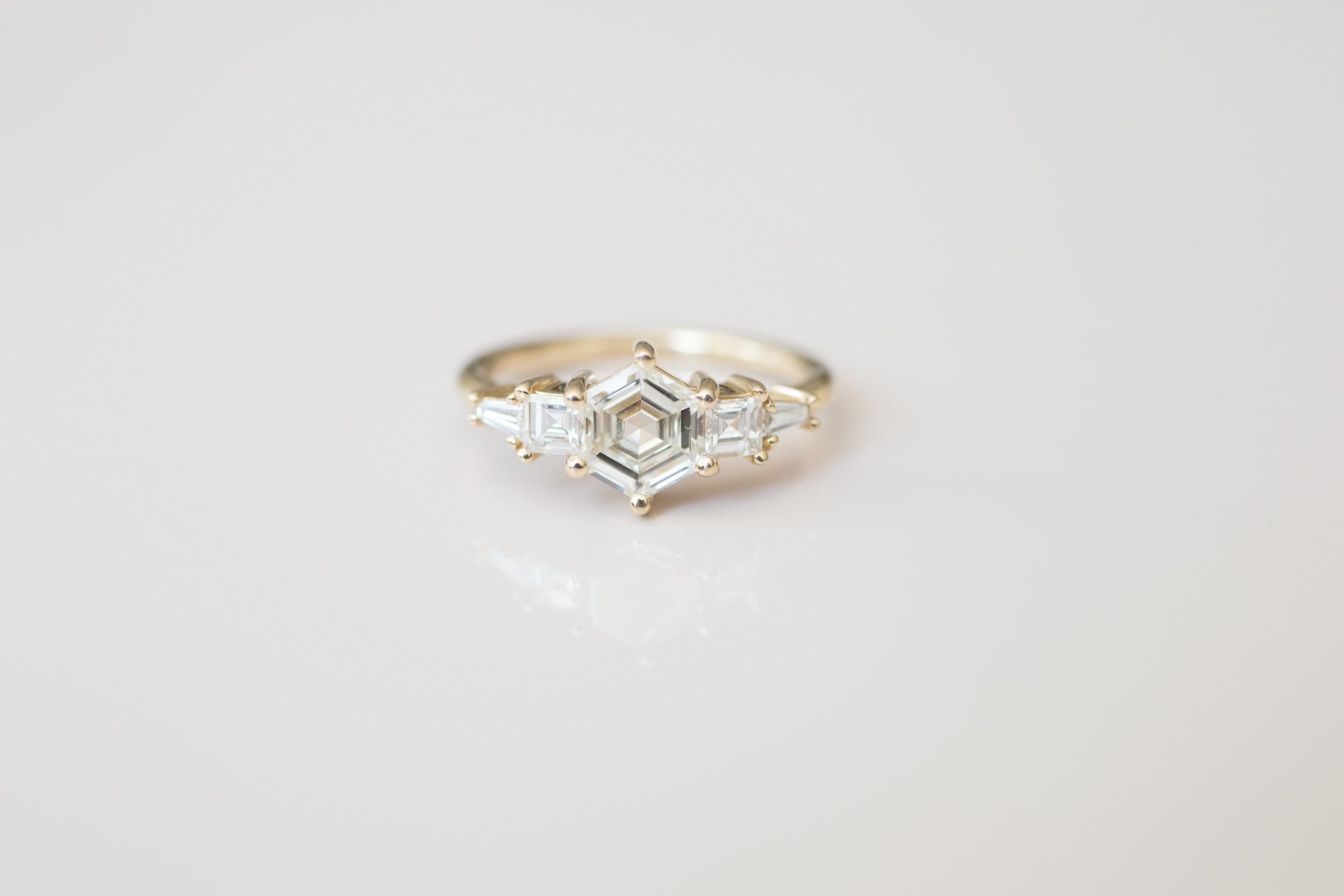 Hexagon Step–Cut Diamond Cluster Ring | Engagement Ring | 14k Recycled Gold | One of a Kind